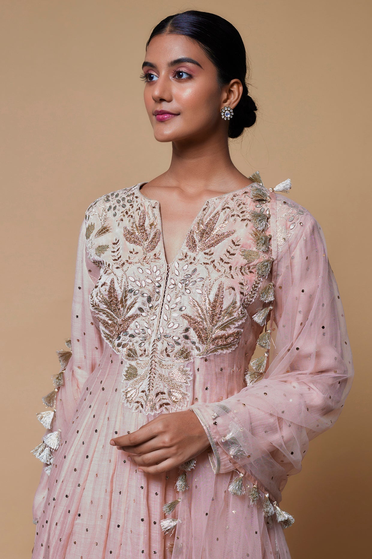 Blush Pink Embroidered Anarkali With Churidar And Dupatta