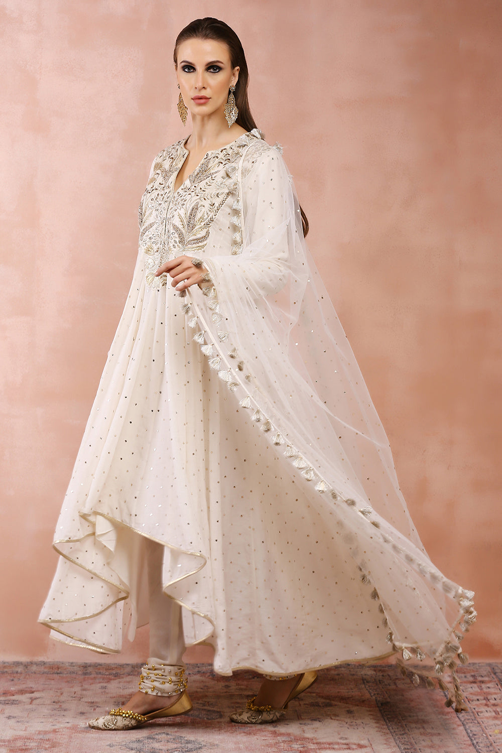 Off White Bagh Embroidered Anarkali With Churidar And Dupatta