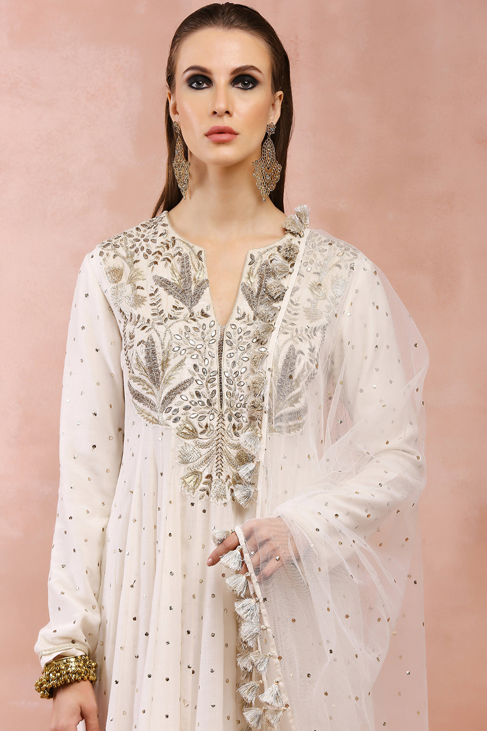 Off White Bagh Embroidered Anarkali With Churidar And Dupatta