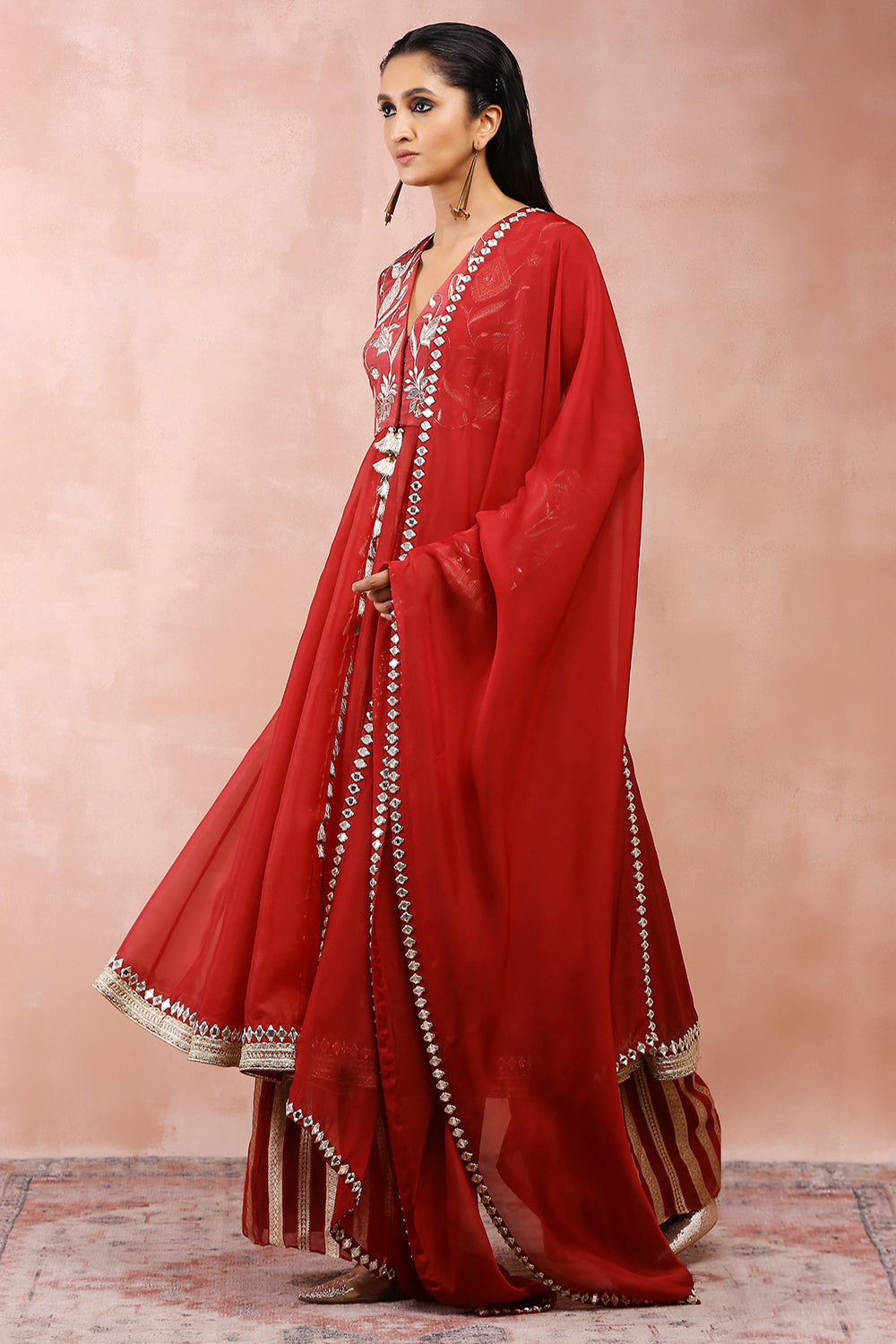 Maroon Embroidered Anarkali With Palazzo And Dupatta