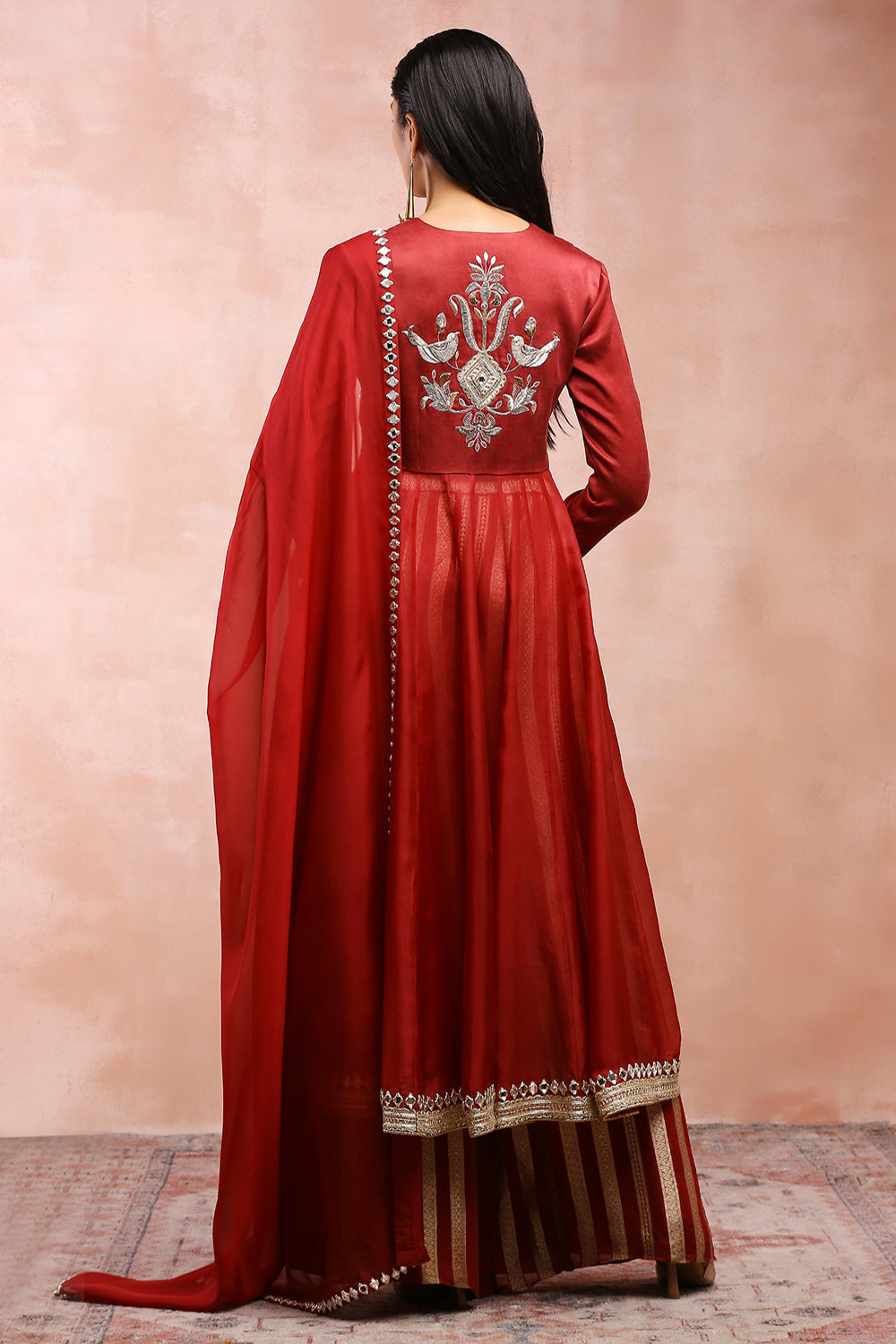 Maroon Embroidered Anarkali With Palazzo And Dupatta