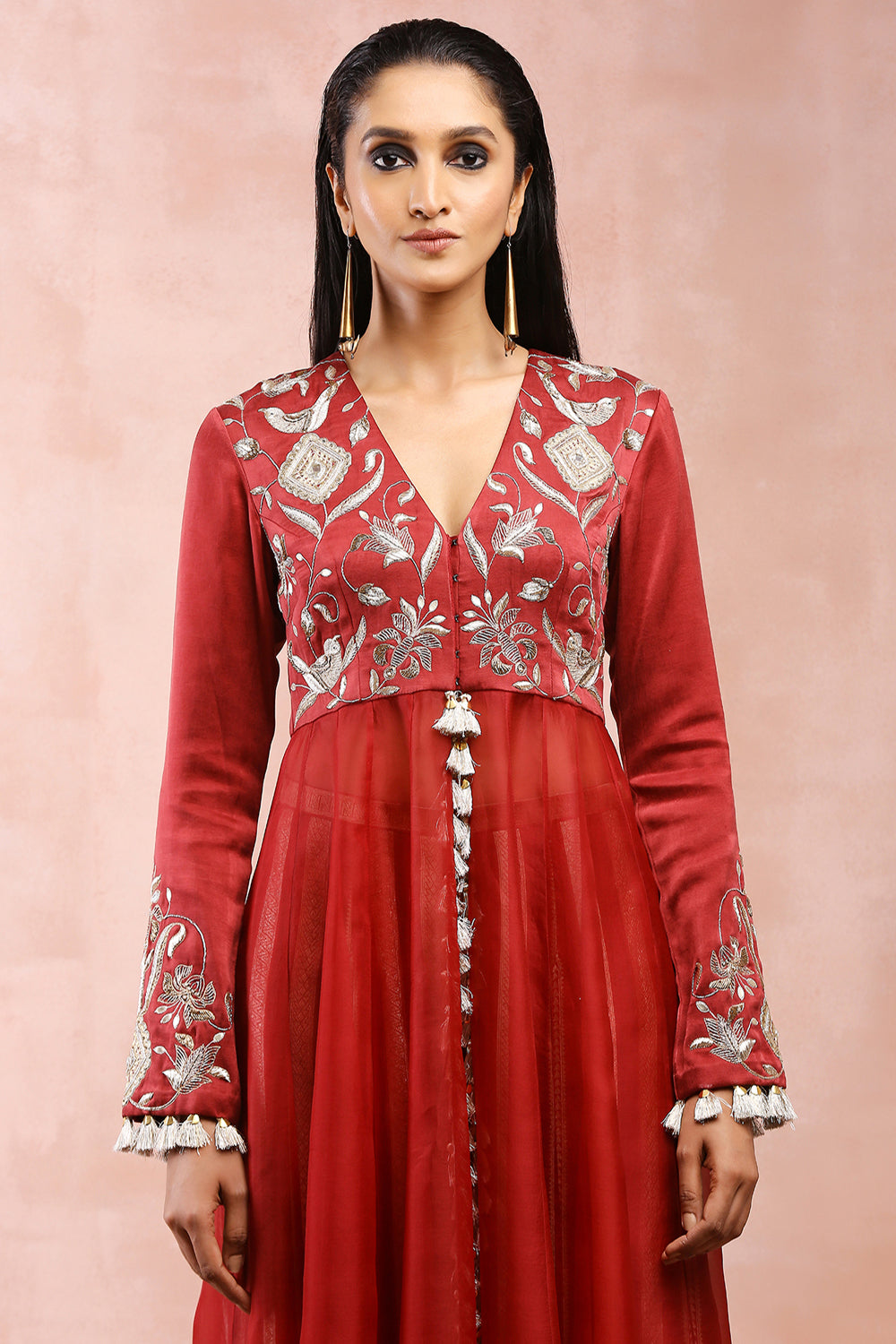 Maroon Embroidered Anarkali With Palazzo And Dupatta