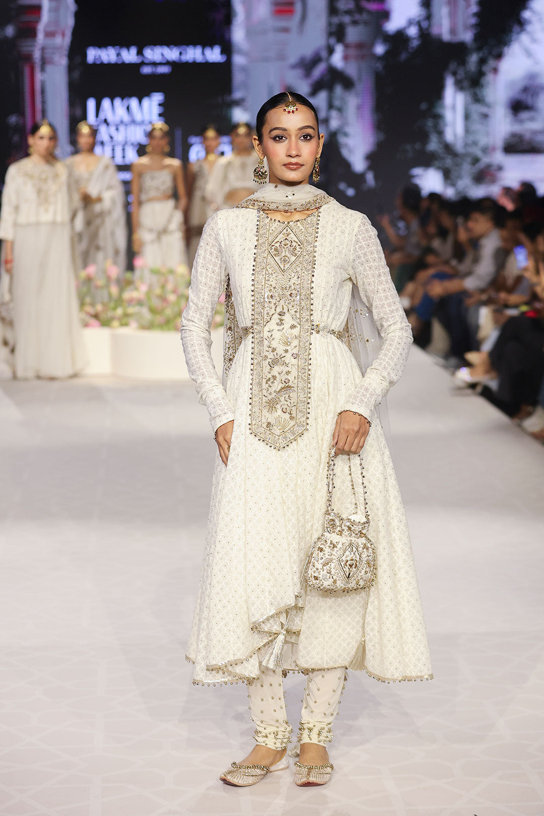 Nusrat Off White Embroidered Yoke Anarkali And Churidar With Dupatta