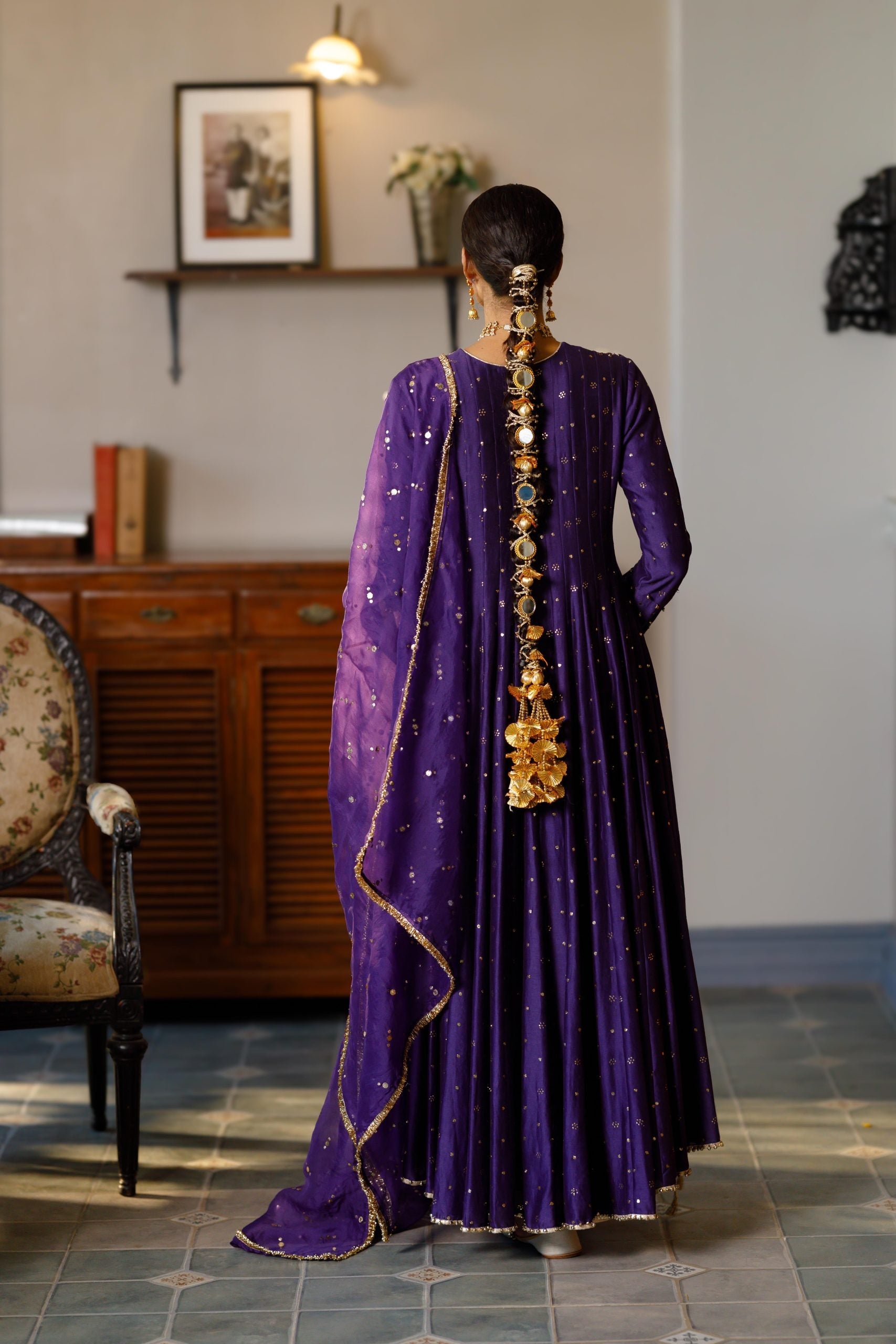 Zinat Purple Embroidered High Low Anarkali And Churidar With Dupatta