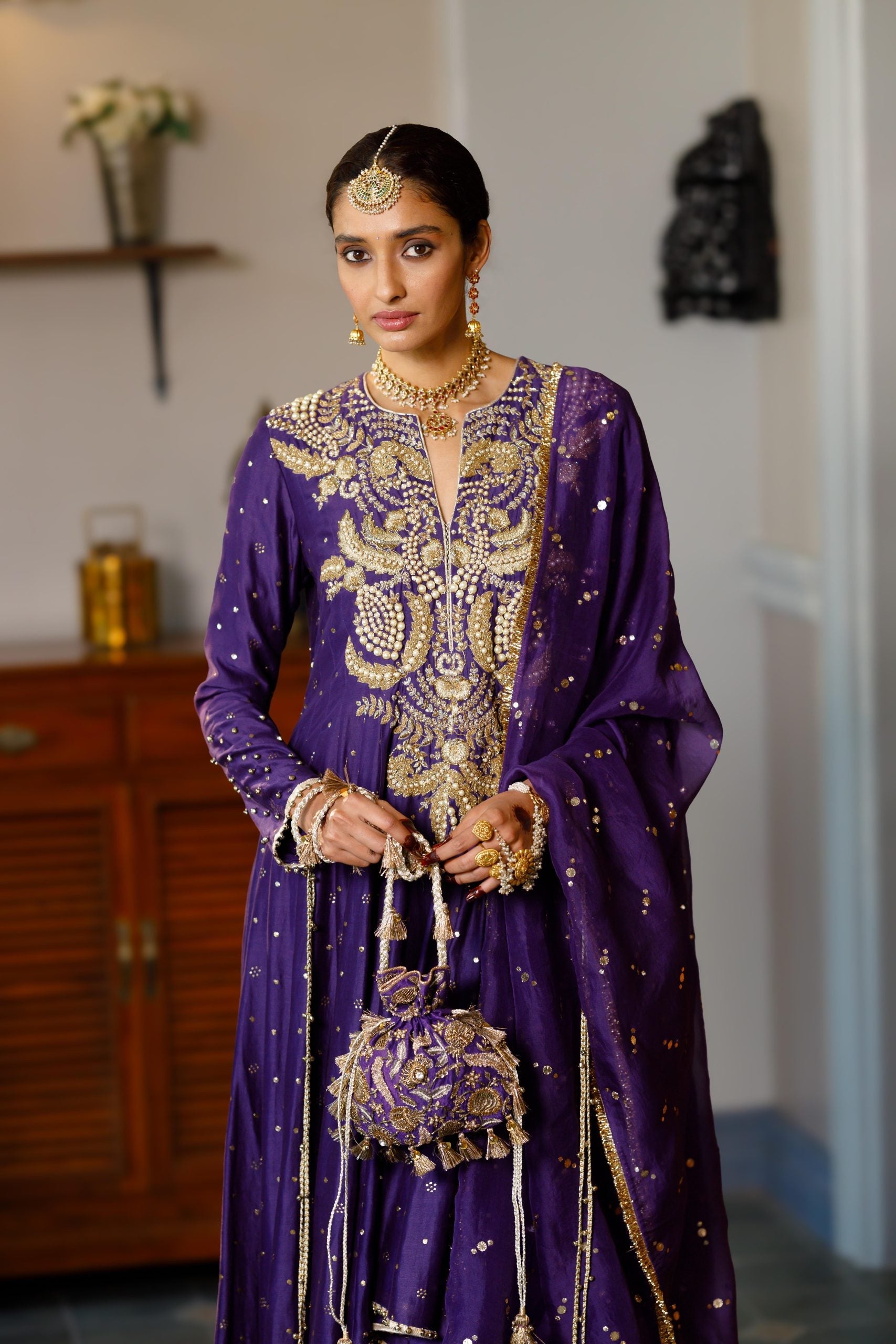 Zinat Purple Embroidered High Low Anarkali And Churidar With Dupatta