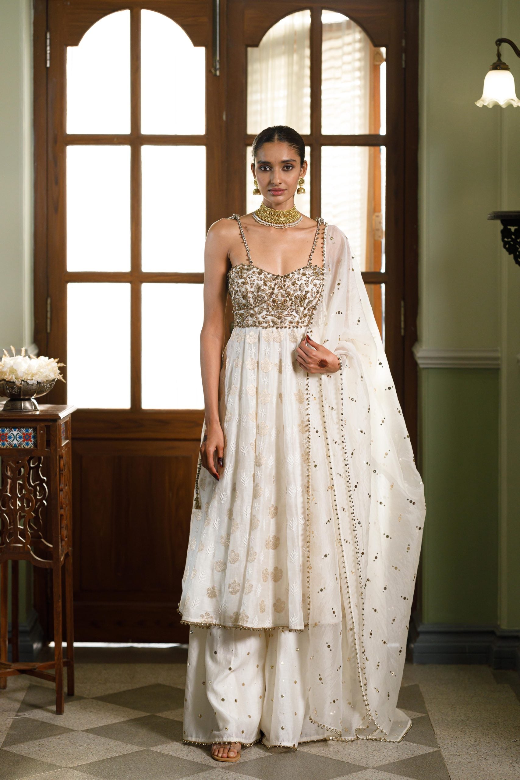 Fiza Strapless Anarkali With Sharara And Dupatta