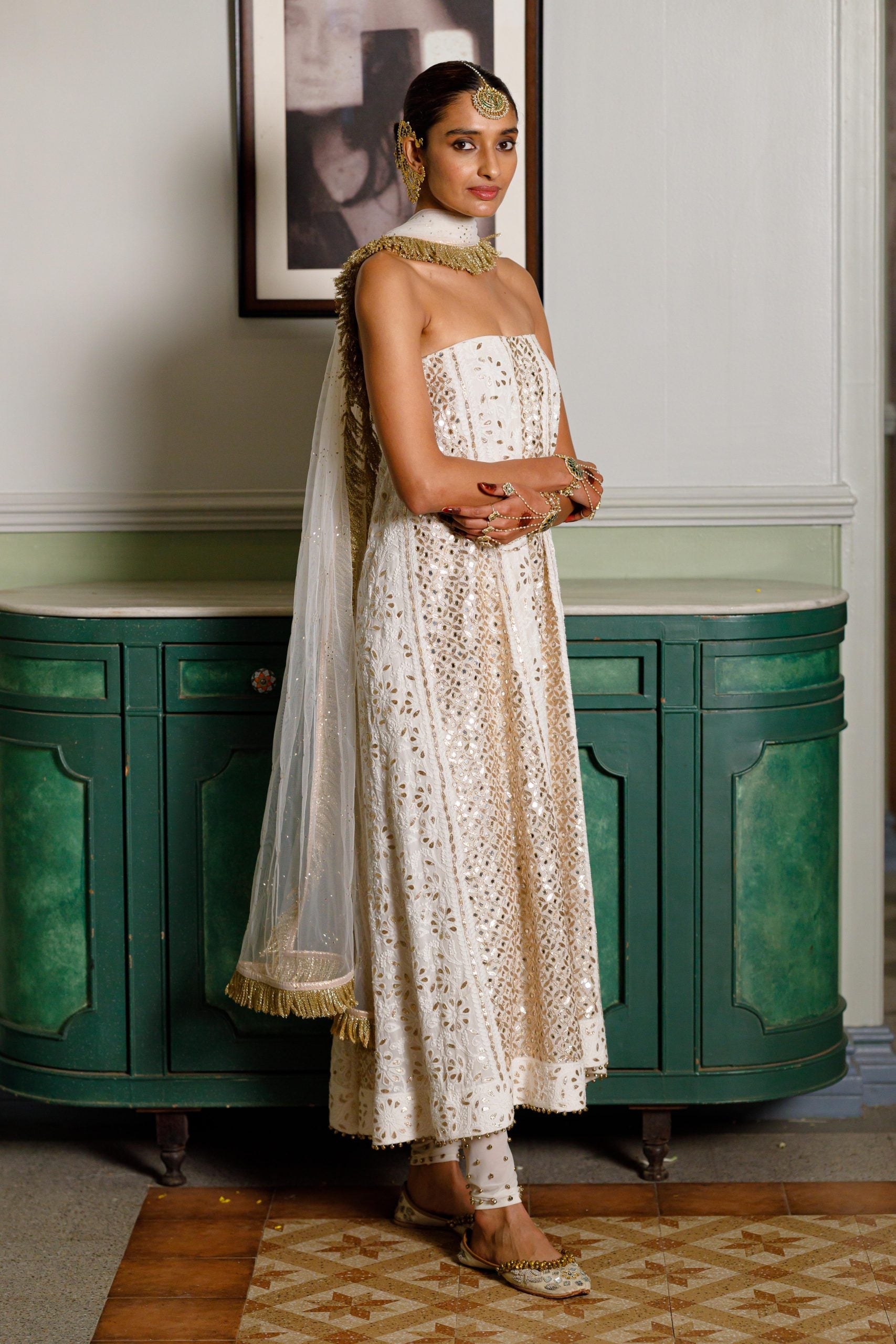 Off White Tube Anarkali With Embroidered Churidar And Dupatta