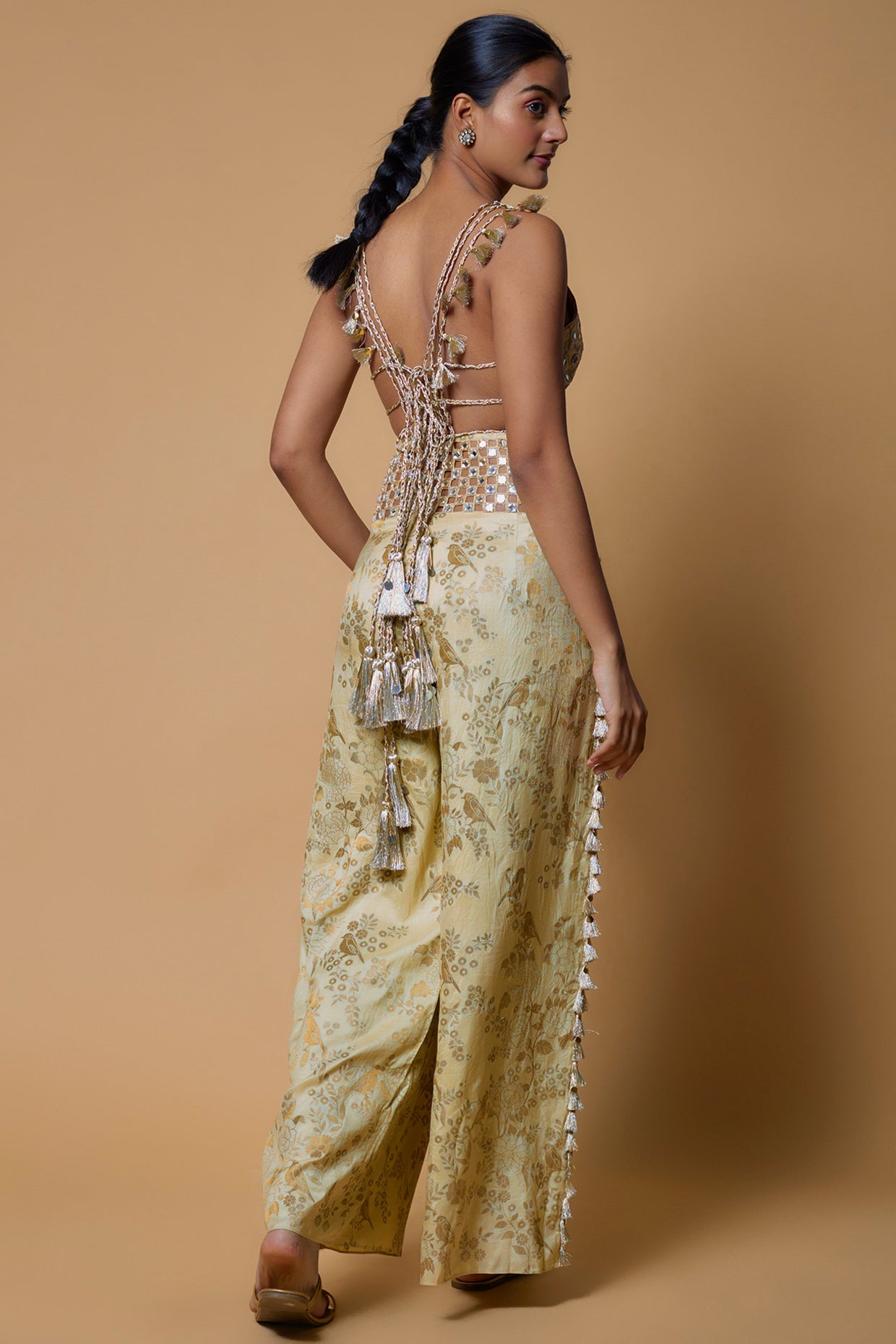 Pale Yellow Embroidered Choli With Palazzo