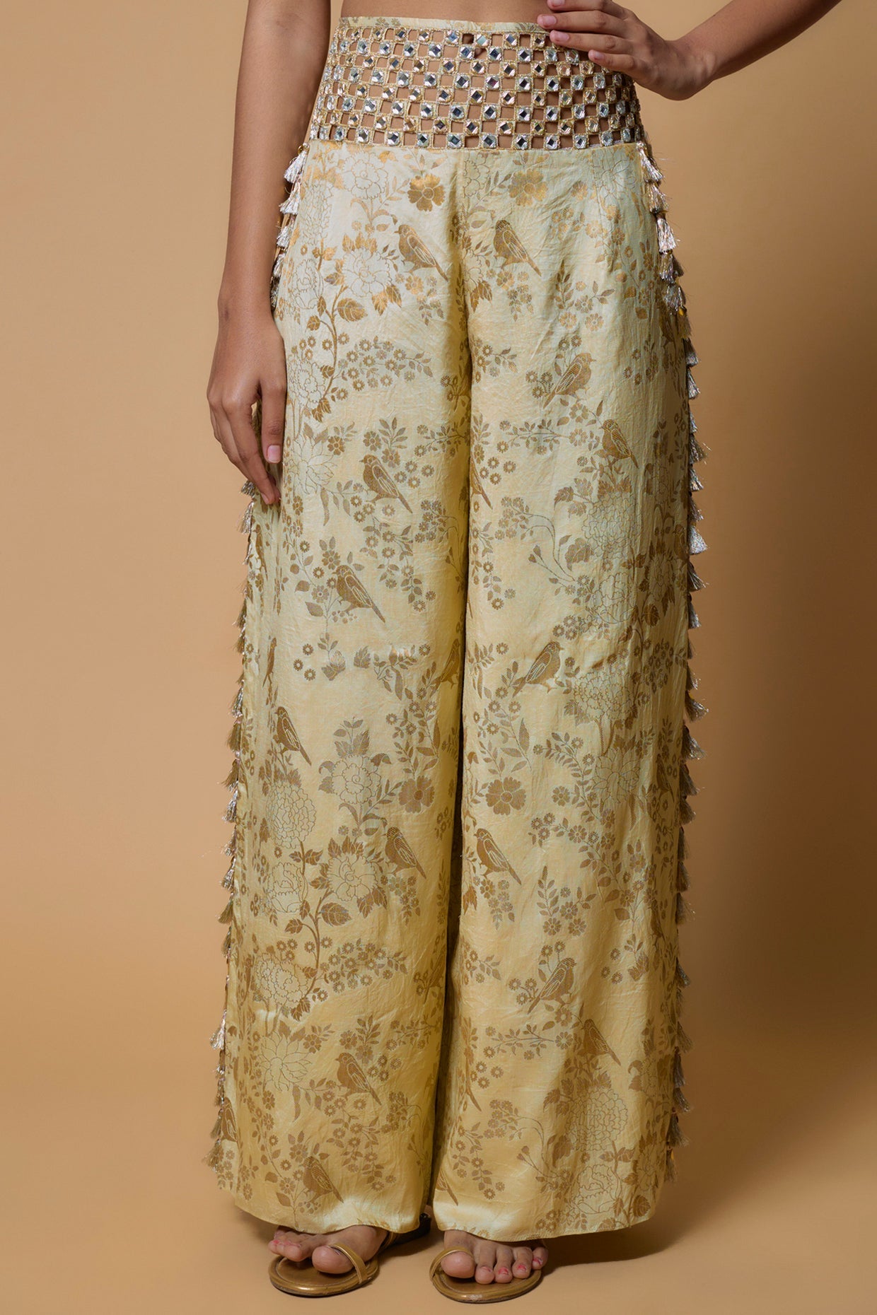 Pale Yellow Embroidered Choli With Palazzo