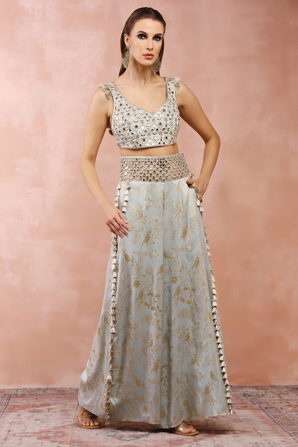 Powder Blue Embroidered Choli With Palazzo