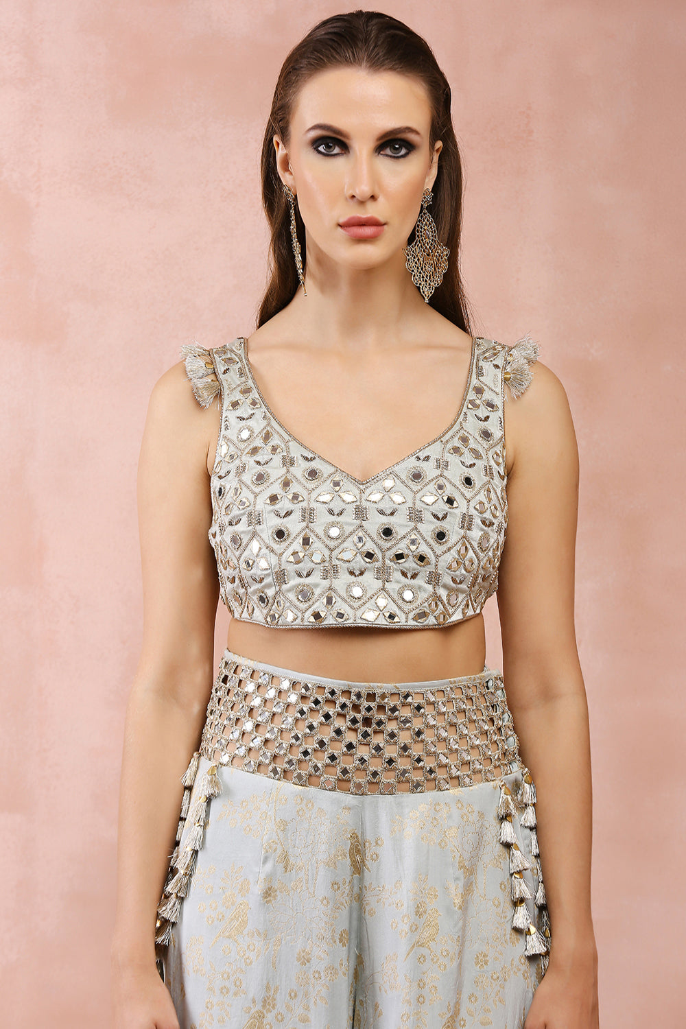 Powder Blue Embroidered Choli With Palazzo