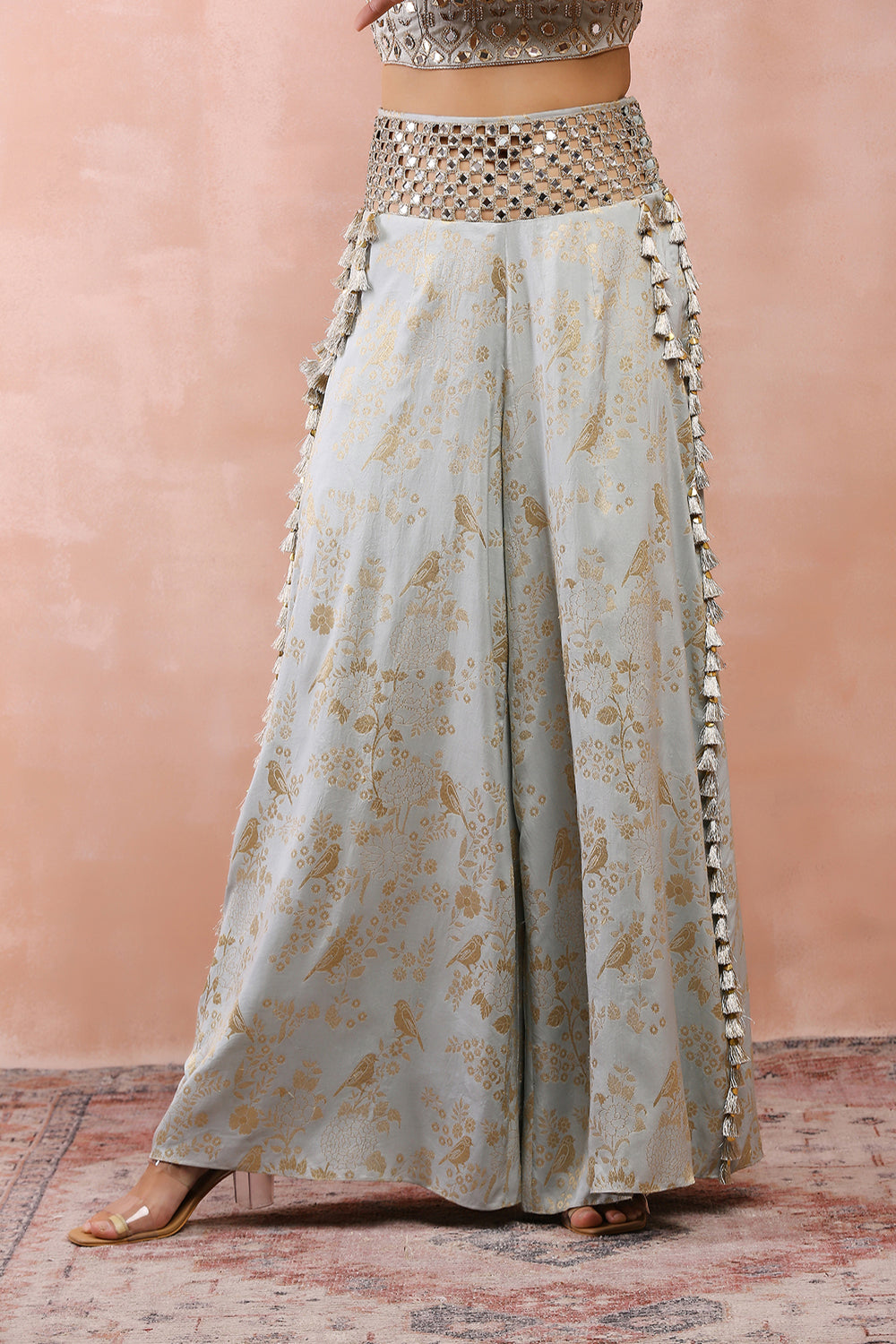 Powder Blue Embroidered Choli With Palazzo