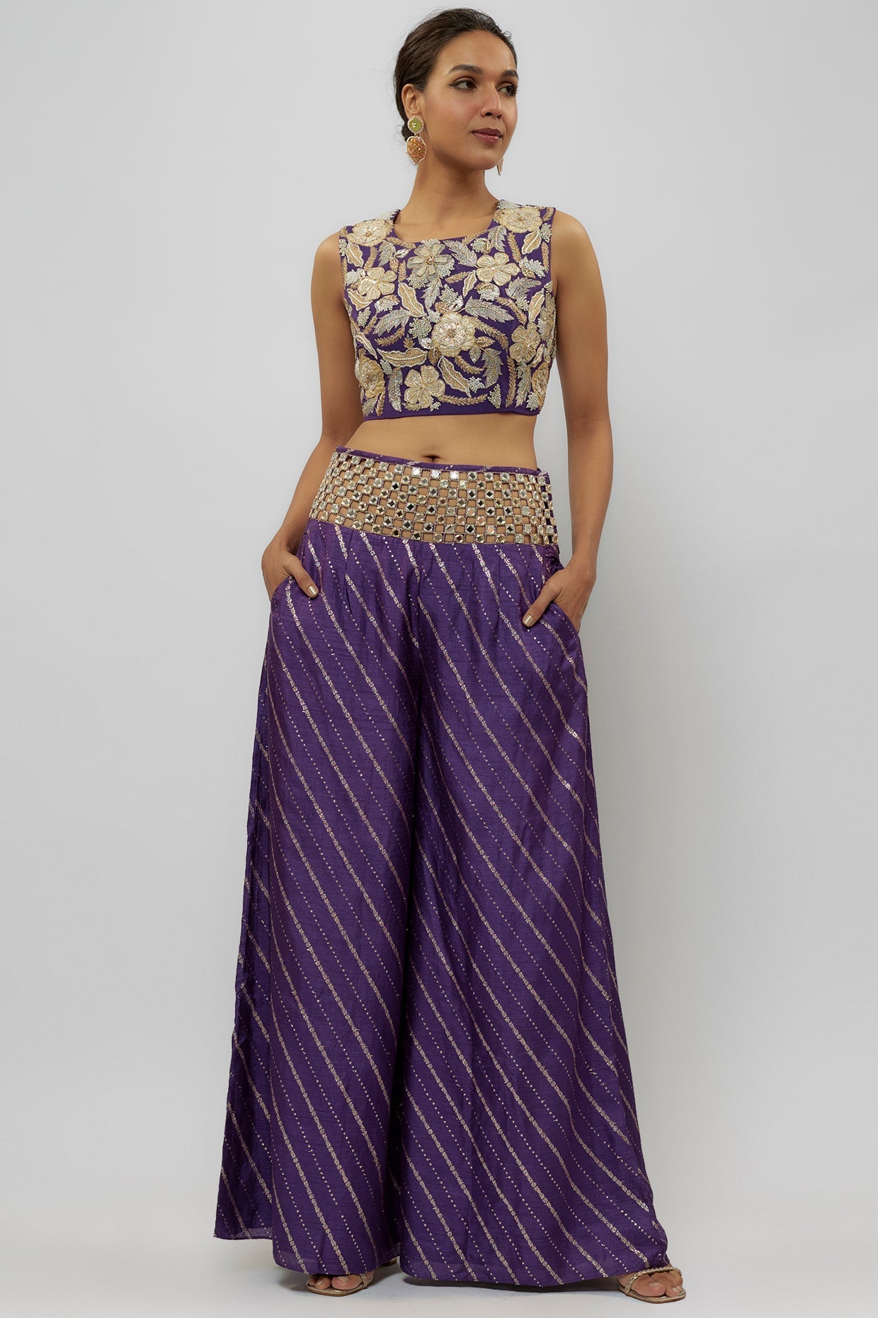 Purple Embroidered Choli With Palazzo