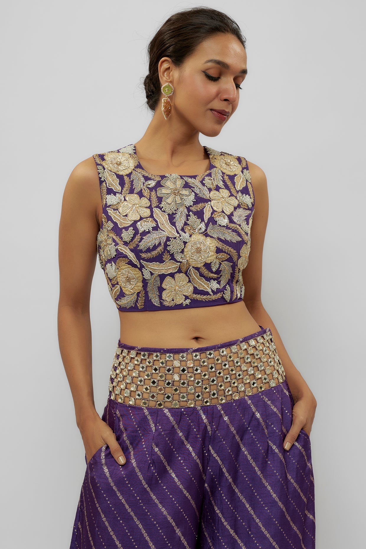 Purple Embroidered Choli With Palazzo