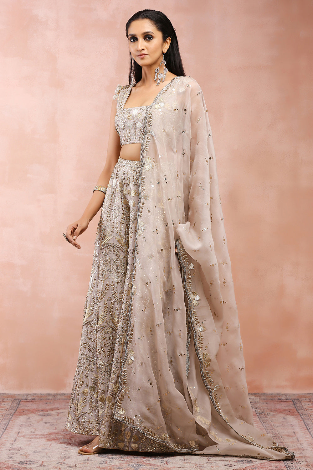 Grey Bagh Embroidered Choli With Sharara And Dupatta