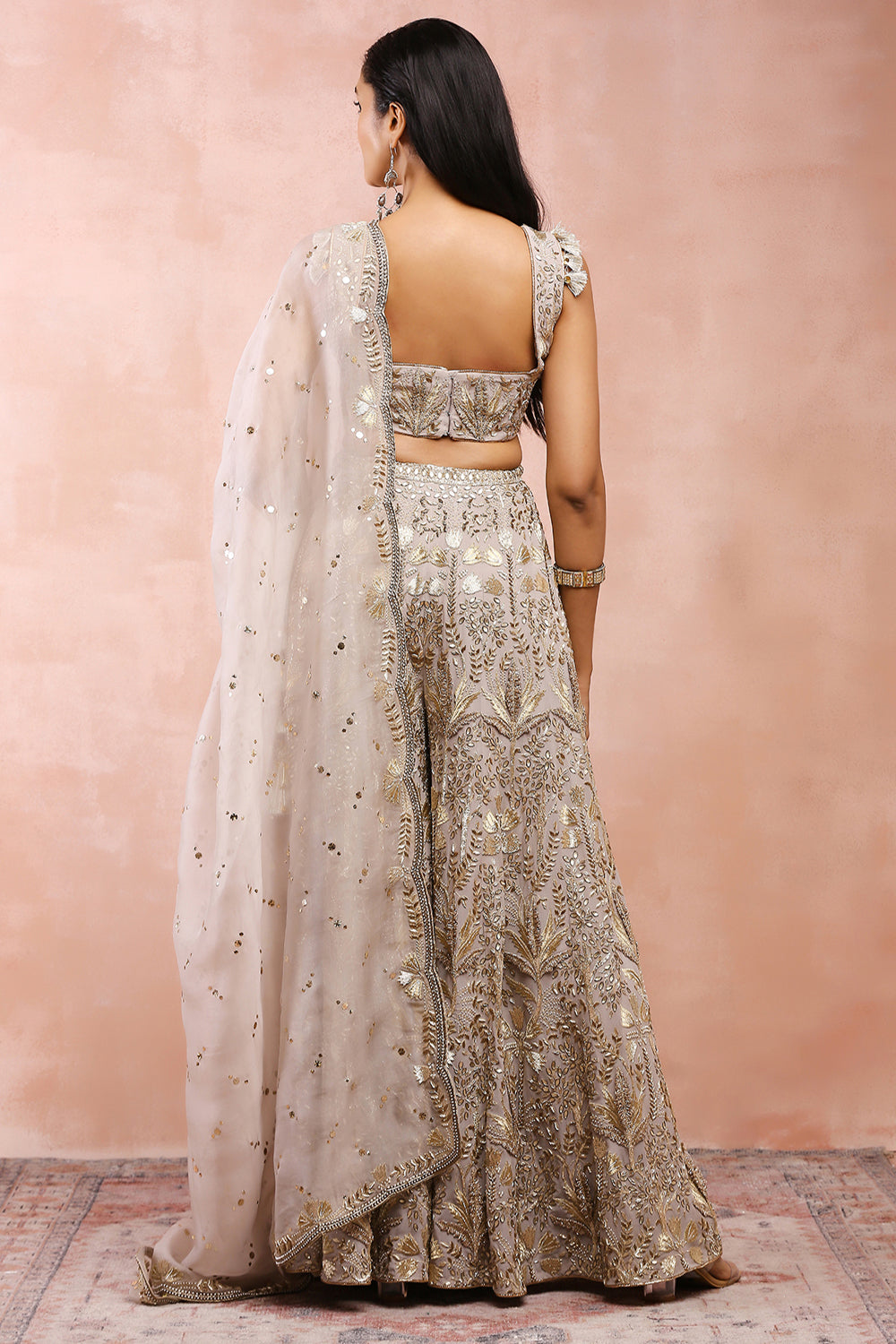 Grey Bagh Embroidered Choli With Sharara And Dupatta