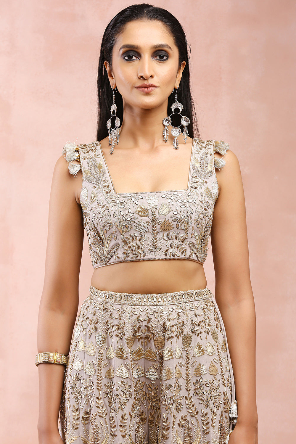 Grey Bagh Embroidered Choli With Sharara And Dupatta