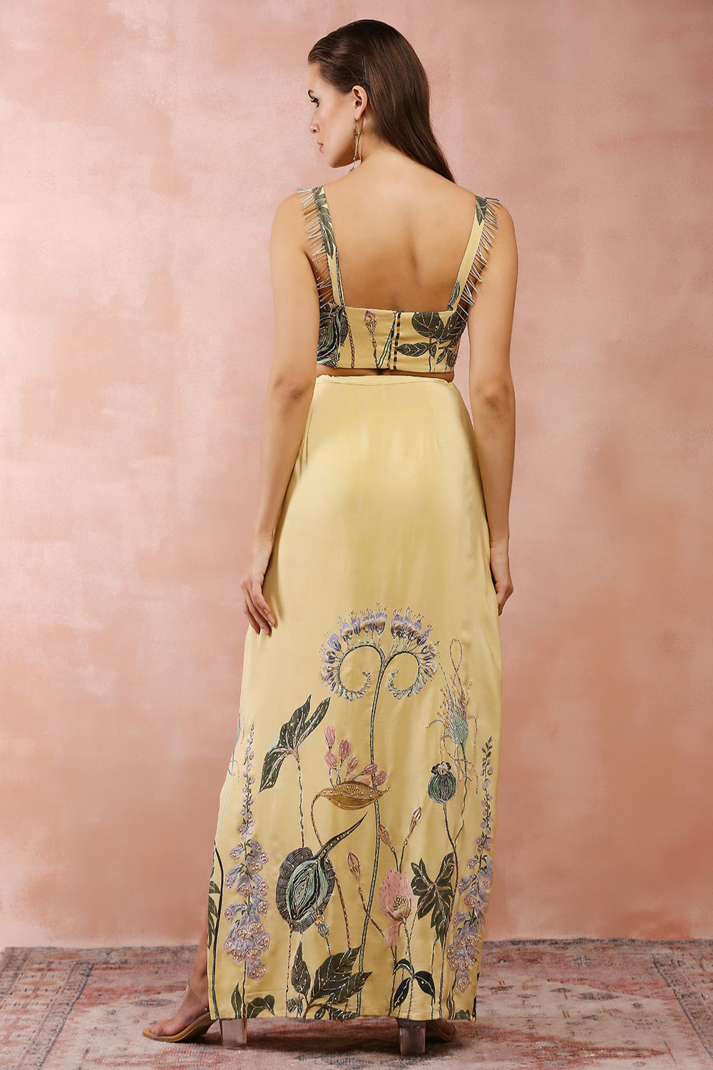 Yellow Niloufar Print Embroidered Choli With Skirt