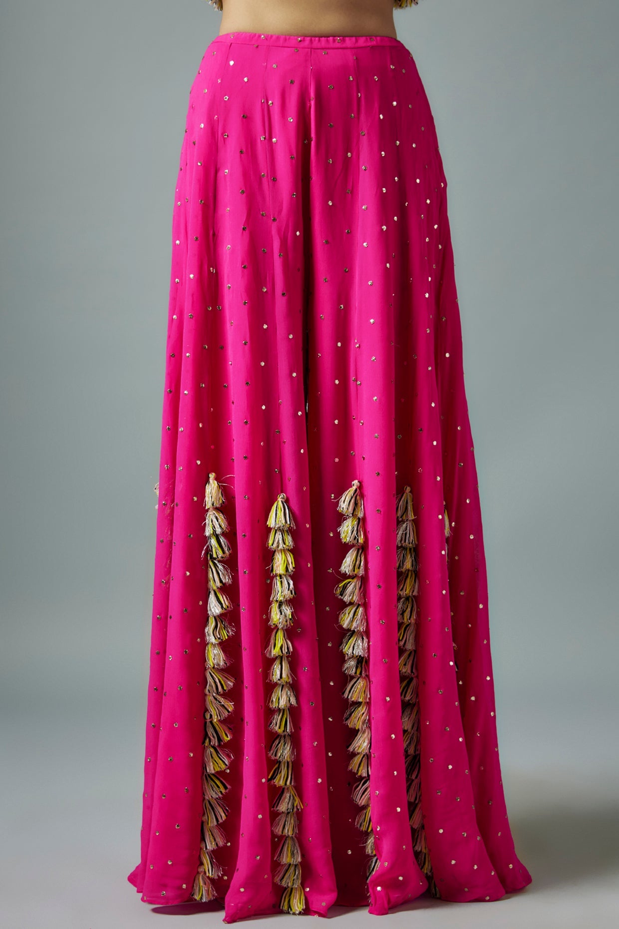 Hot Pink Embroidered Back Tie-Up Choli With Sharara