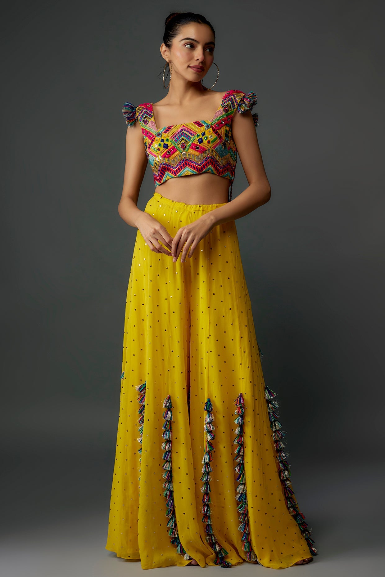 Yellow Embroidered Choli With Sharara