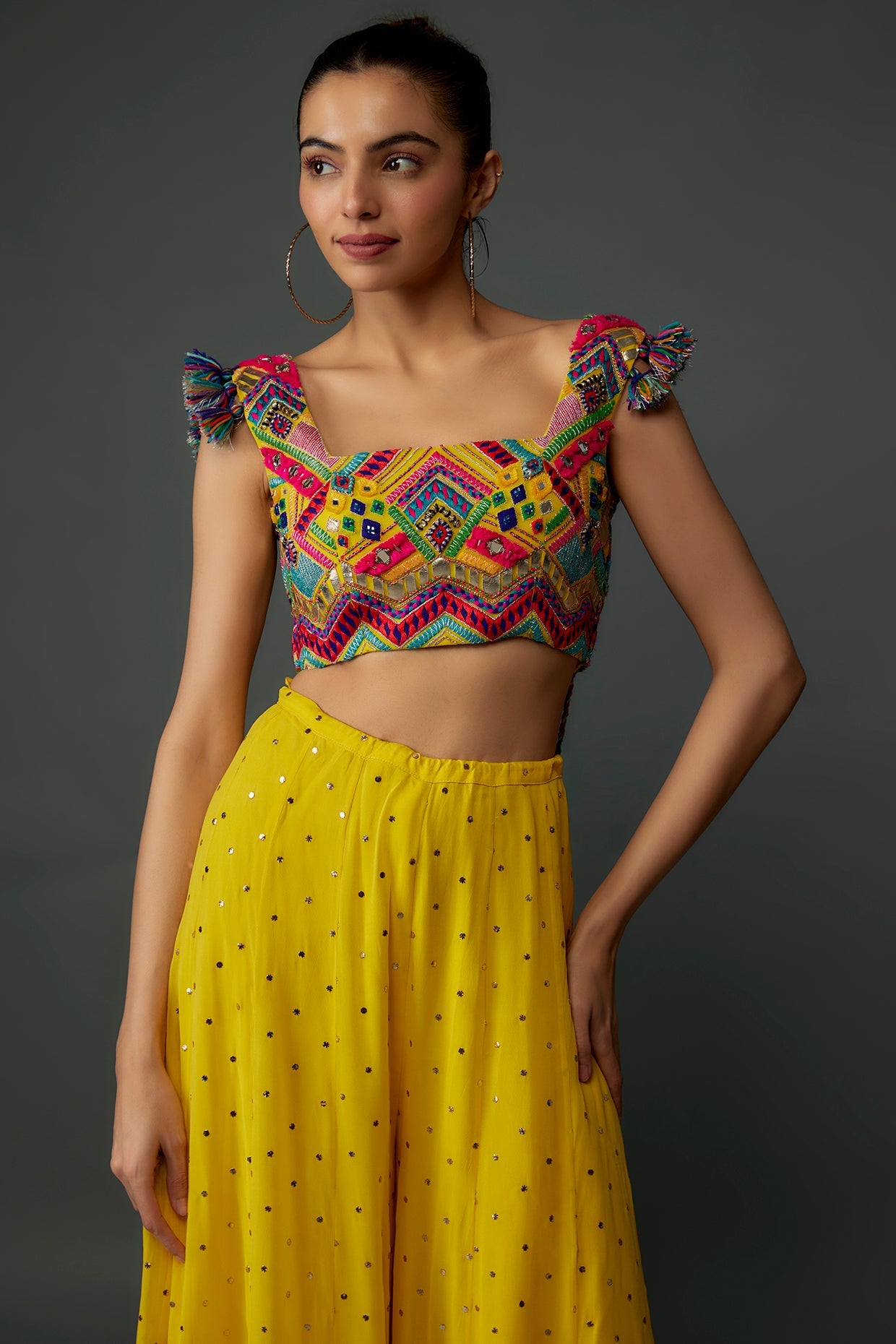 Yellow Embroidered Choli With Sharara