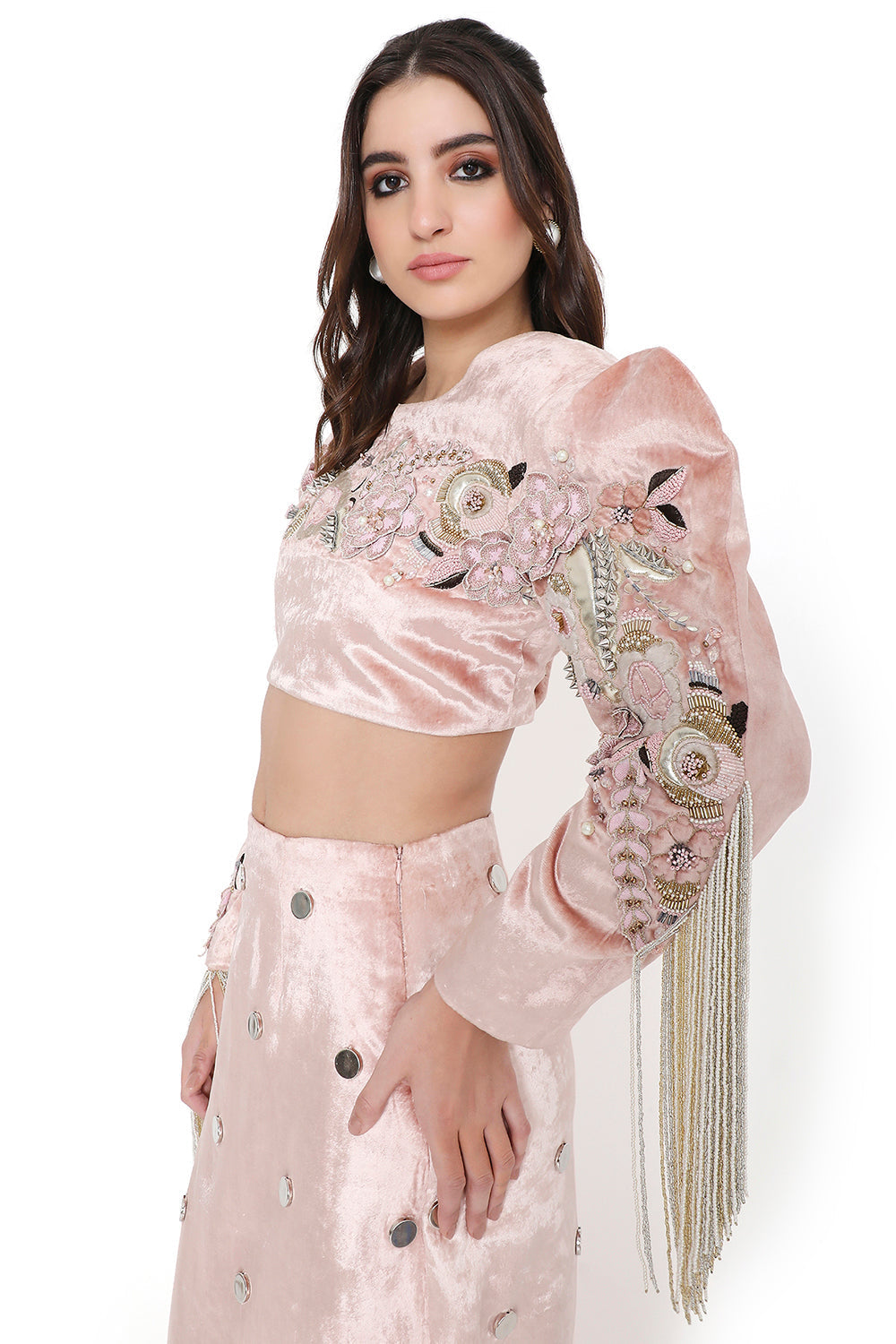 Rose Pink Embroidered Boxy Choli With Skirt