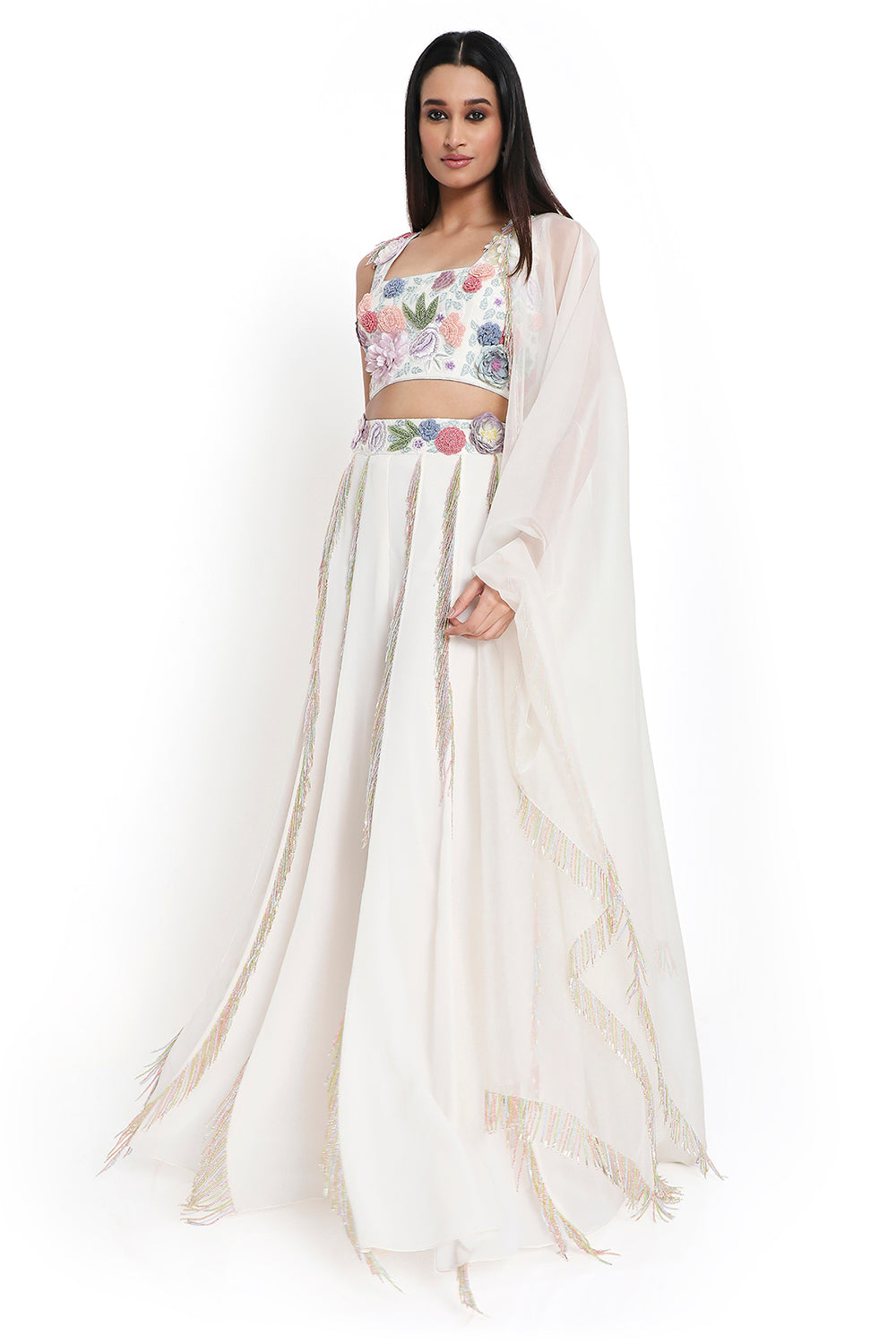 Off White Embroidered Choli With Sharara And Dupatta