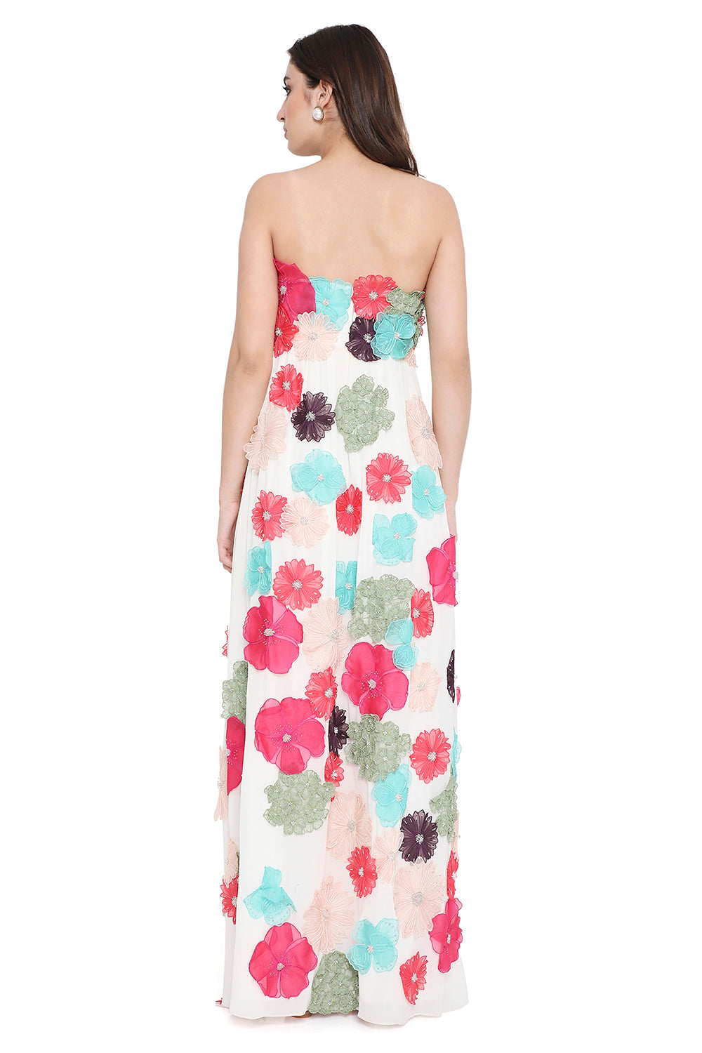 Off White 3D Flower Embroidered Maxi Dress