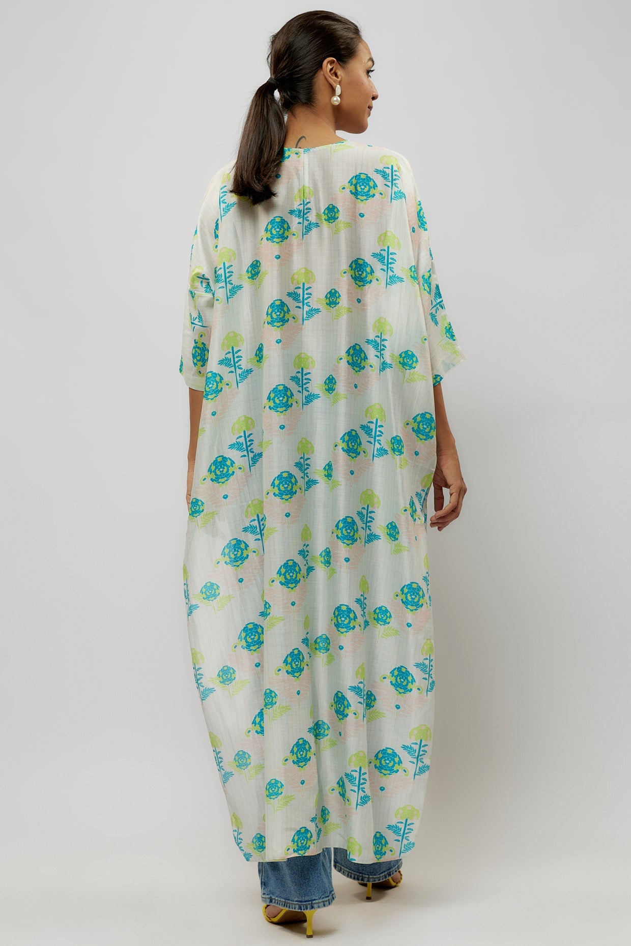 Teal Printed Silkmul High Low Maya Tunic