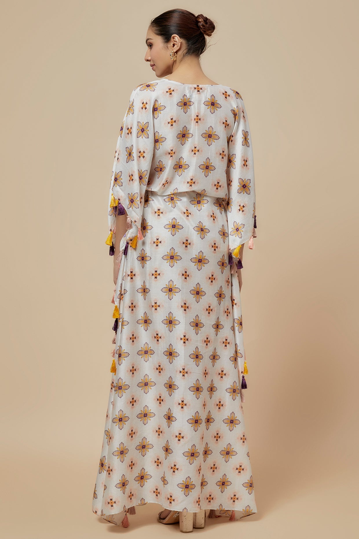 Ivory Printed Silkmul Kaftan