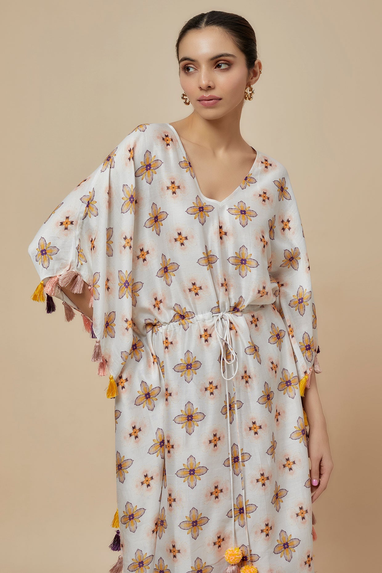 Ivory Printed Silkmul Kaftan