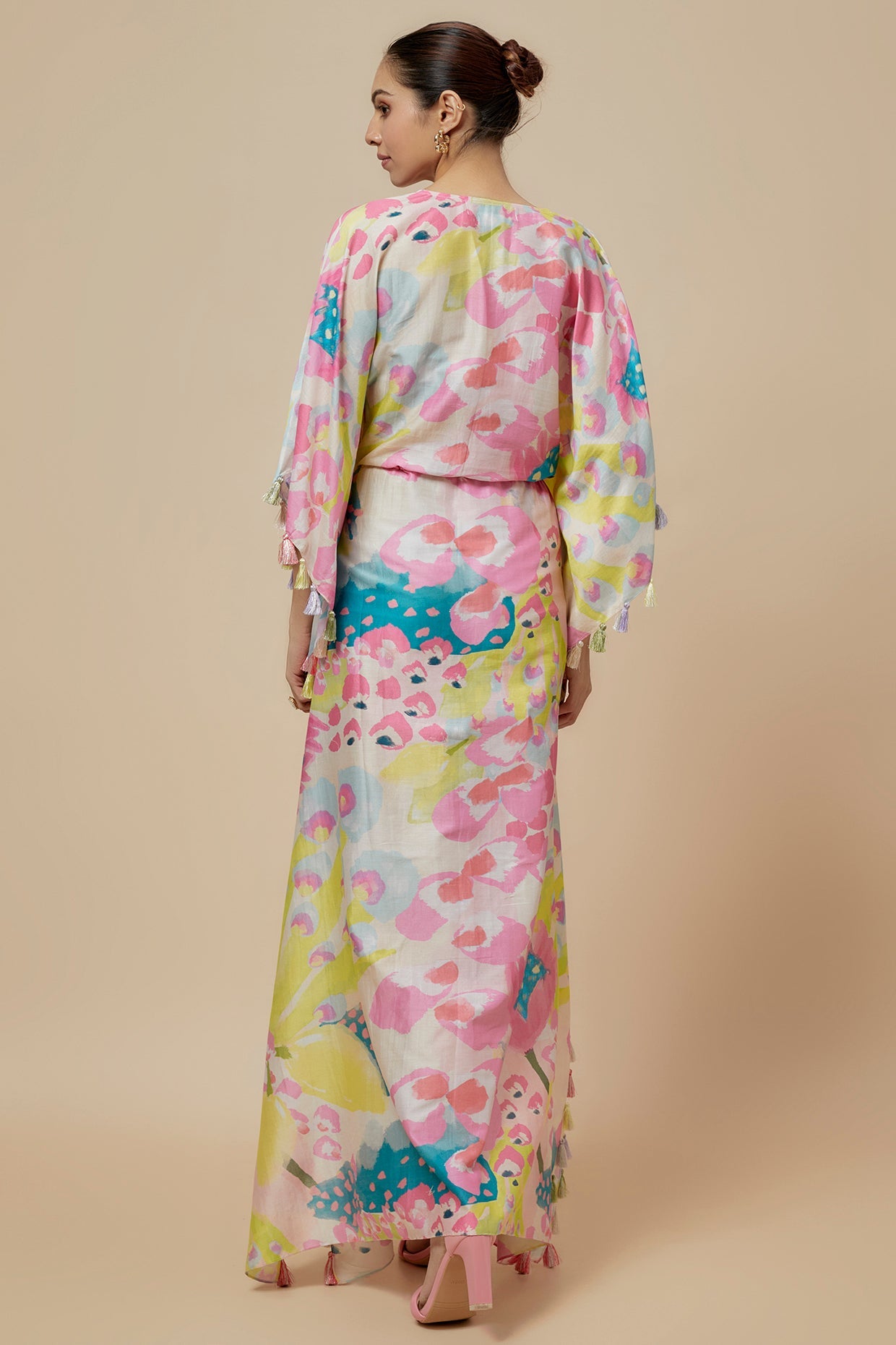 Lime Printed Silkmul Kaftan