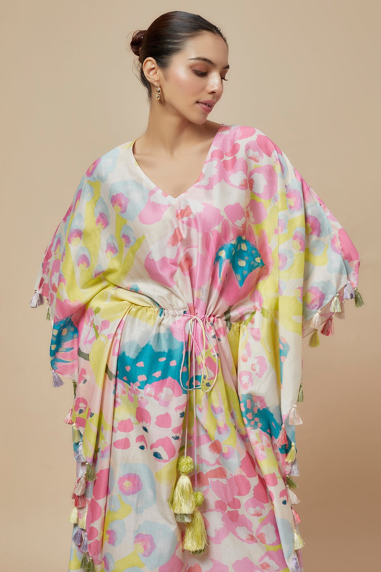 Lime Printed Silkmul Kaftan