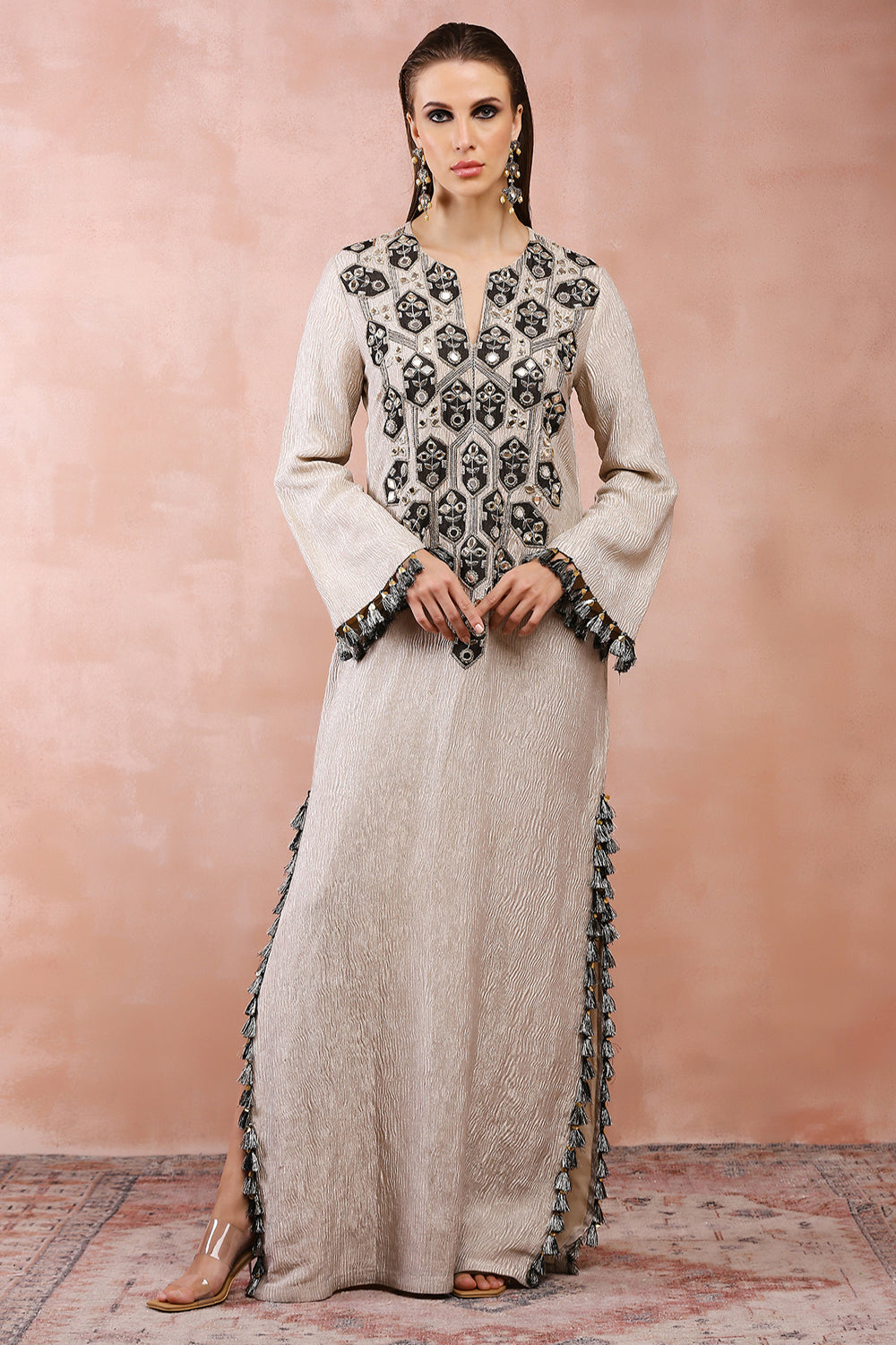 Dull Gold Embroidered Yoke Kaftan