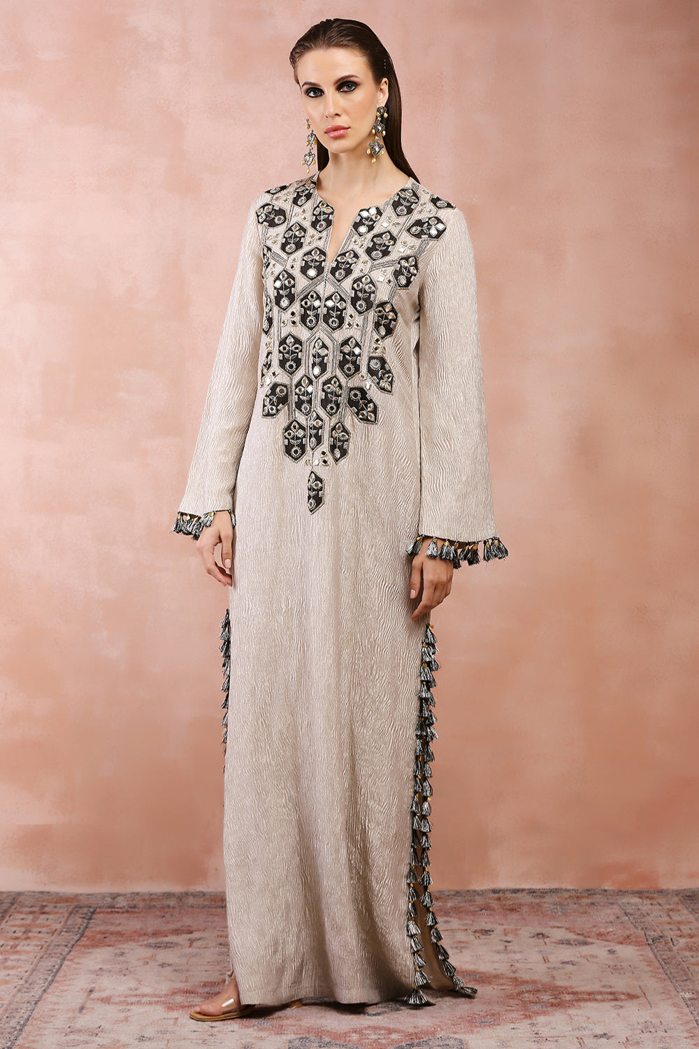 Dull Gold Embroidered Yoke Kaftan