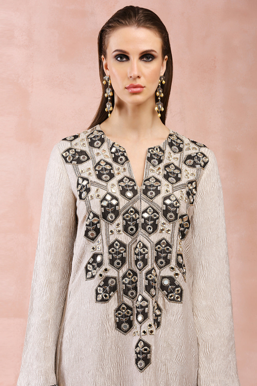 Dull Gold Embroidered Yoke Kaftan