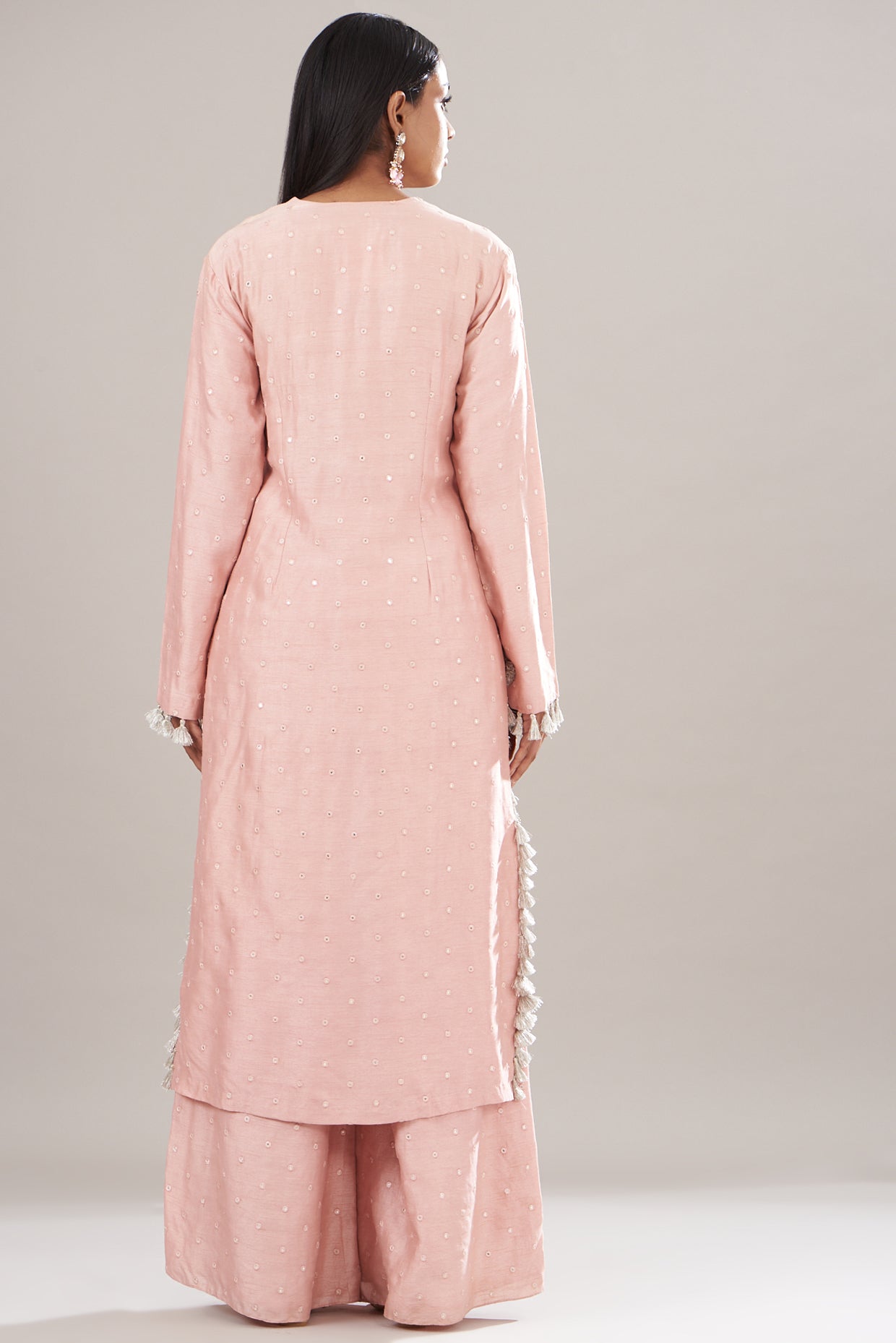 Rose Pink Embroidered Kurta And Palazzo With Dupatta