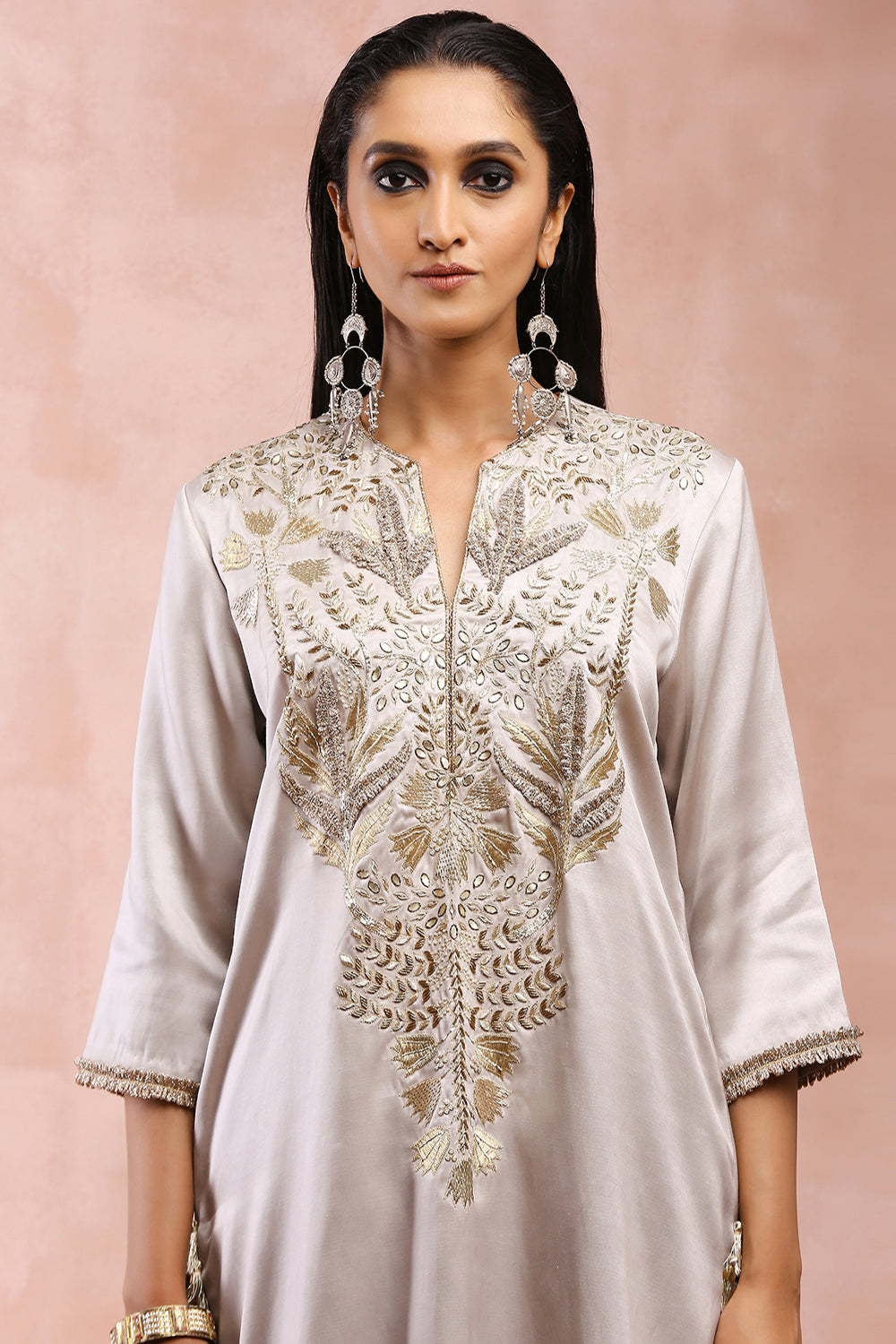 Grey Bagh Embriodered Kurta With Pant And Dupatta