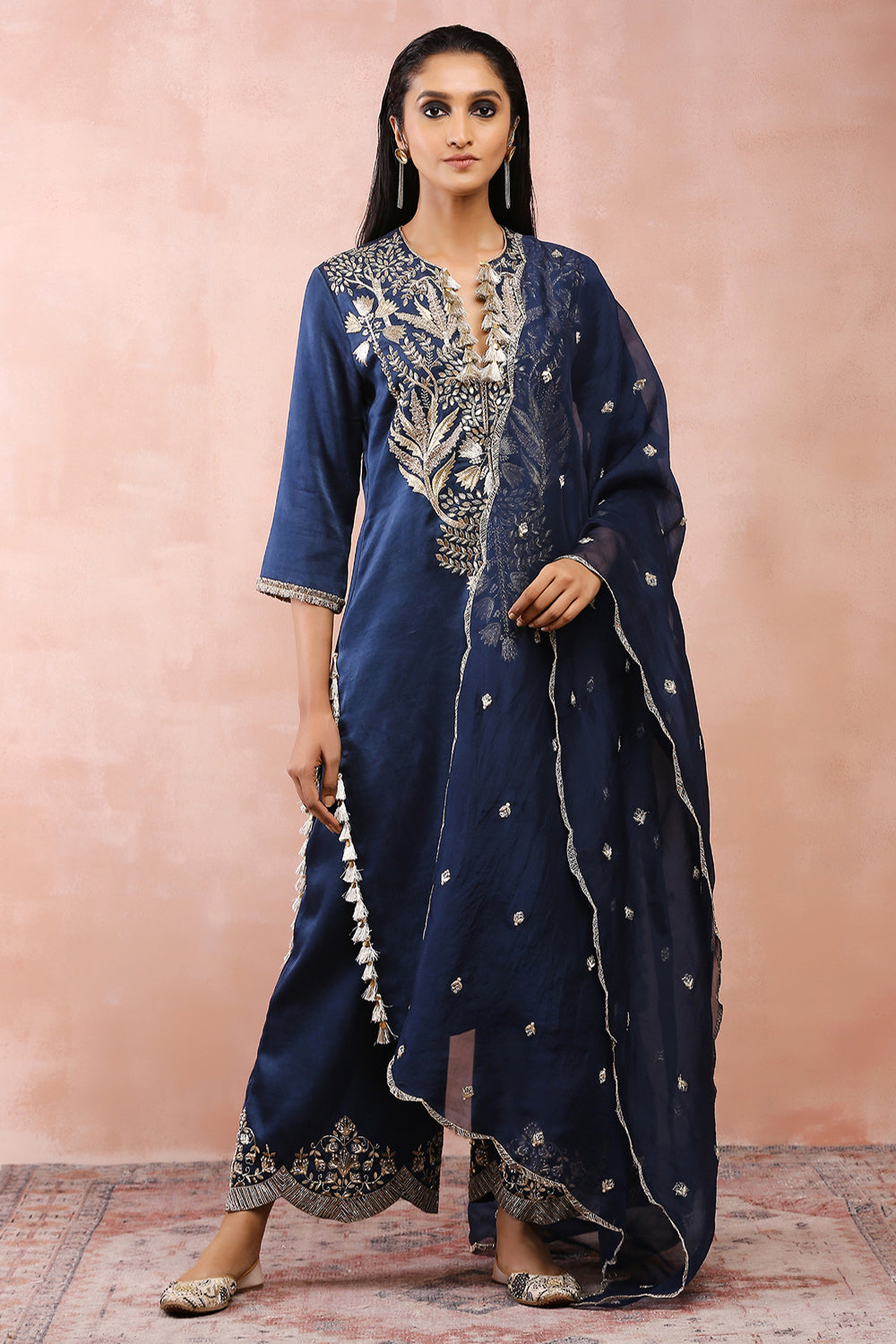 Navy Bagh Embroidered Kurta With Pant And Dupatta