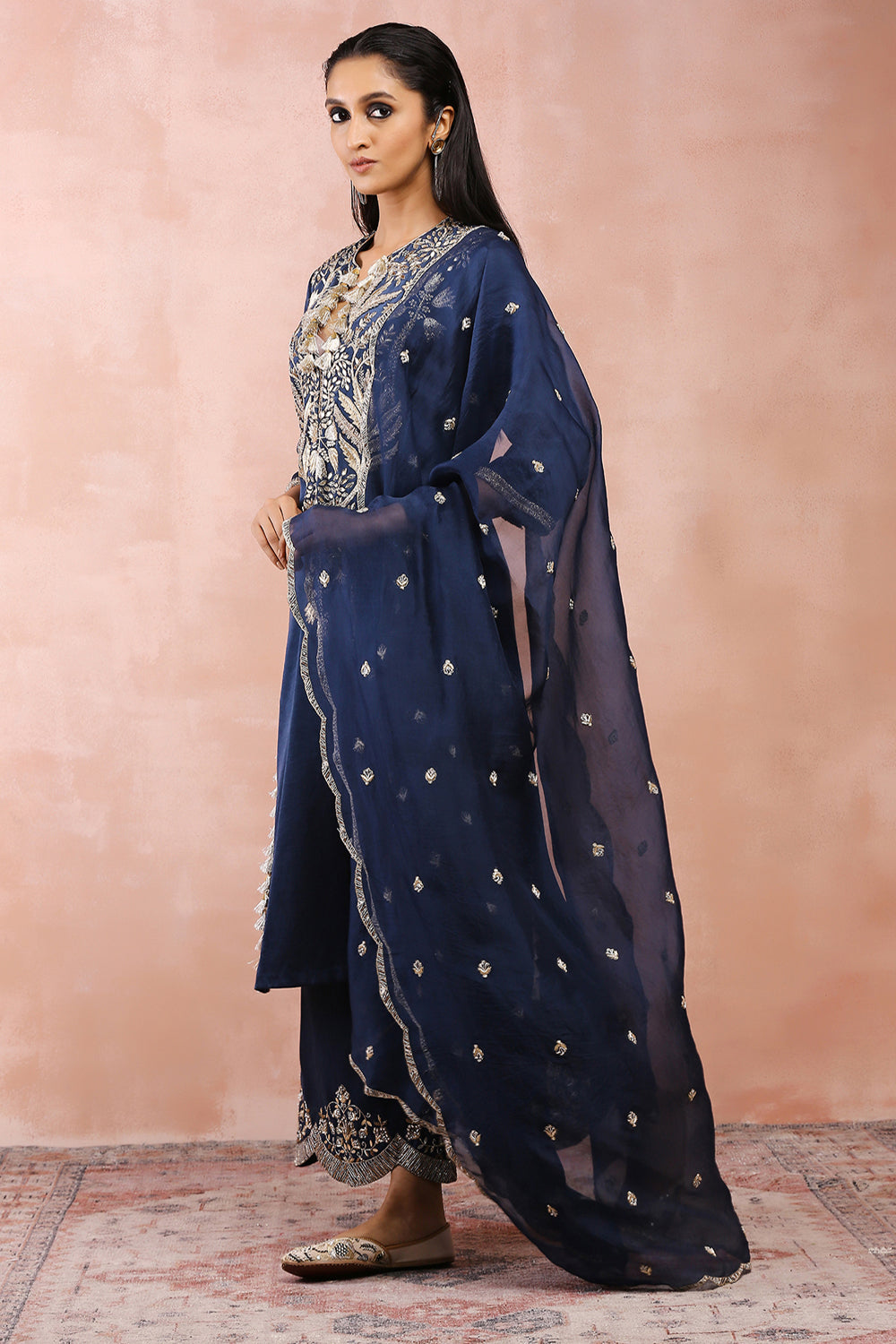 Navy Bagh Embroidered Kurta With Pant And Dupatta