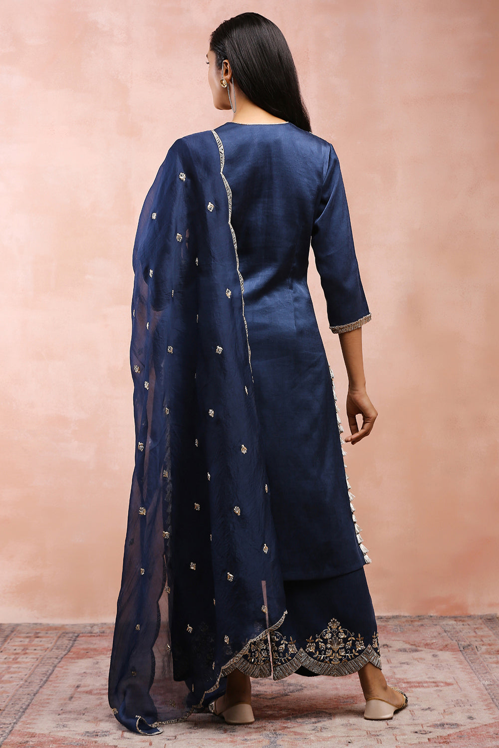 Navy Bagh Embroidered Kurta With Pant And Dupatta