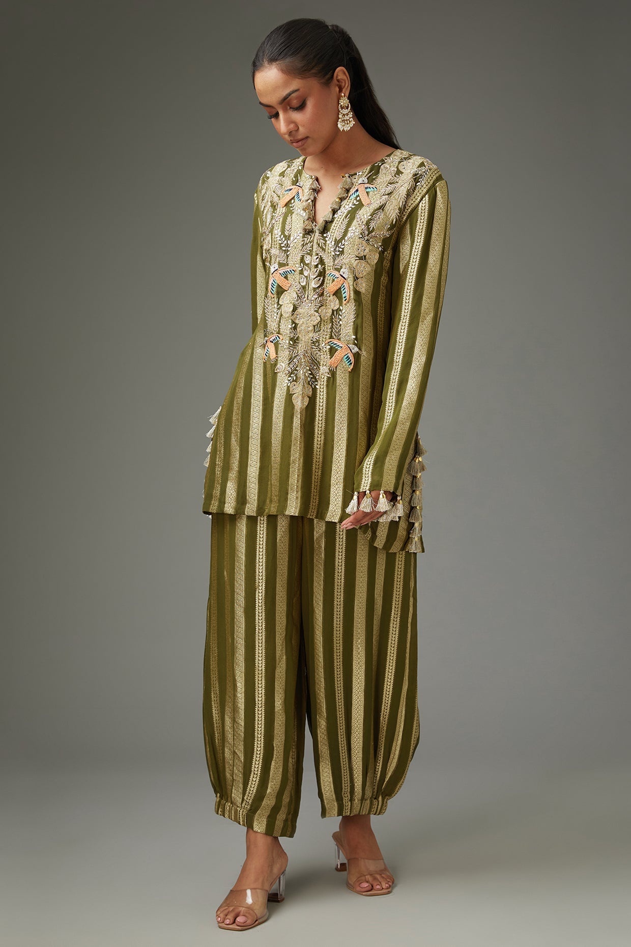 Olive Green Embroidered Kurta And Pant