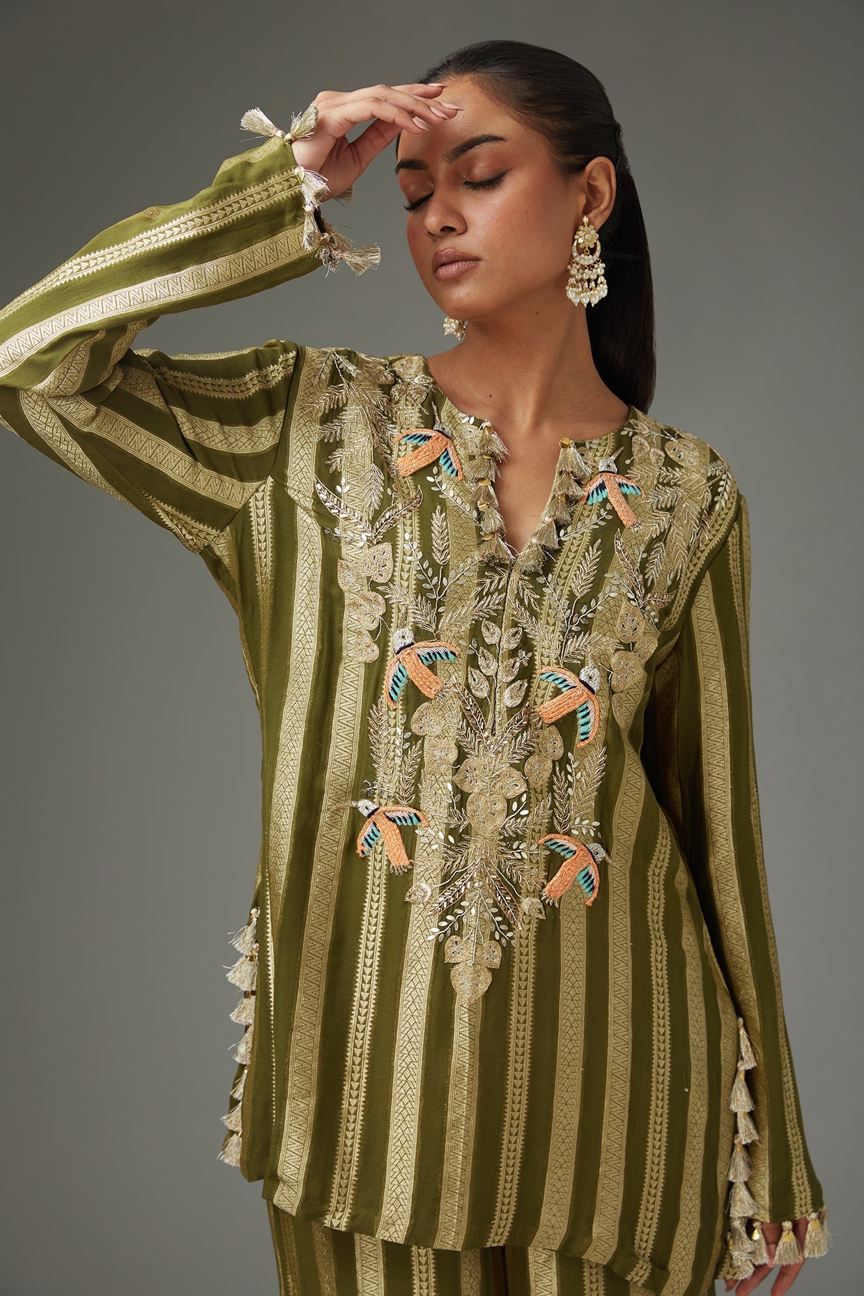 Olive Green Embroidered Kurta And Pant