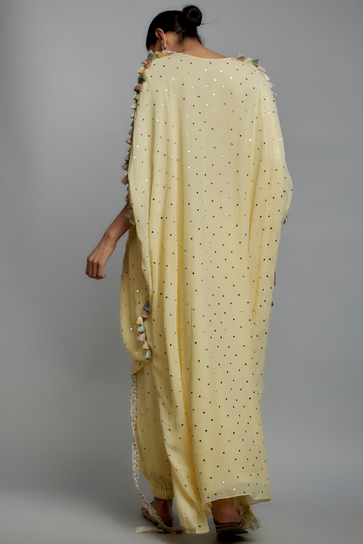 Yellow Embroidered High Low Kurta With Jogger Pant