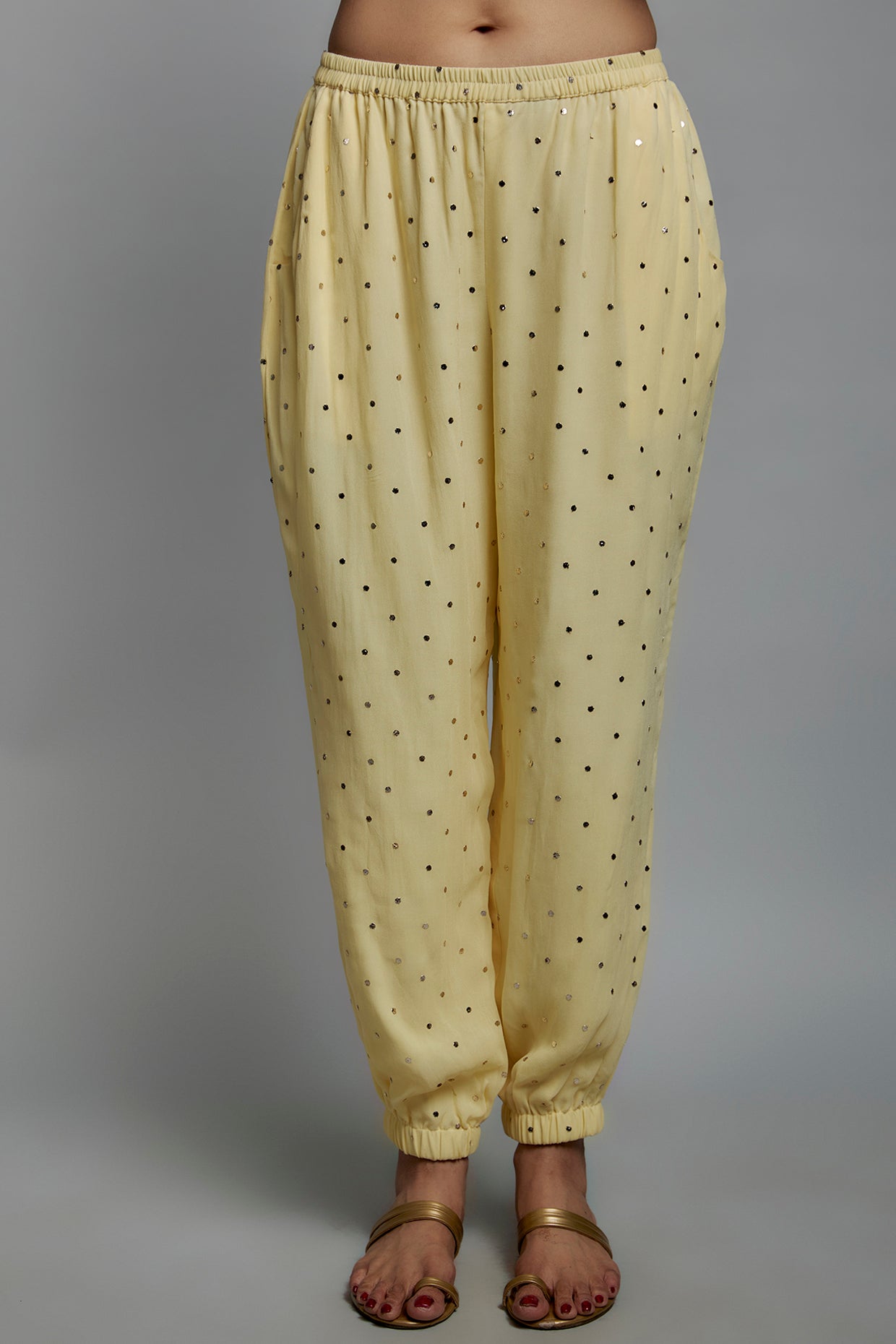 Yellow Embroidered High Low Kurta With Jogger Pant