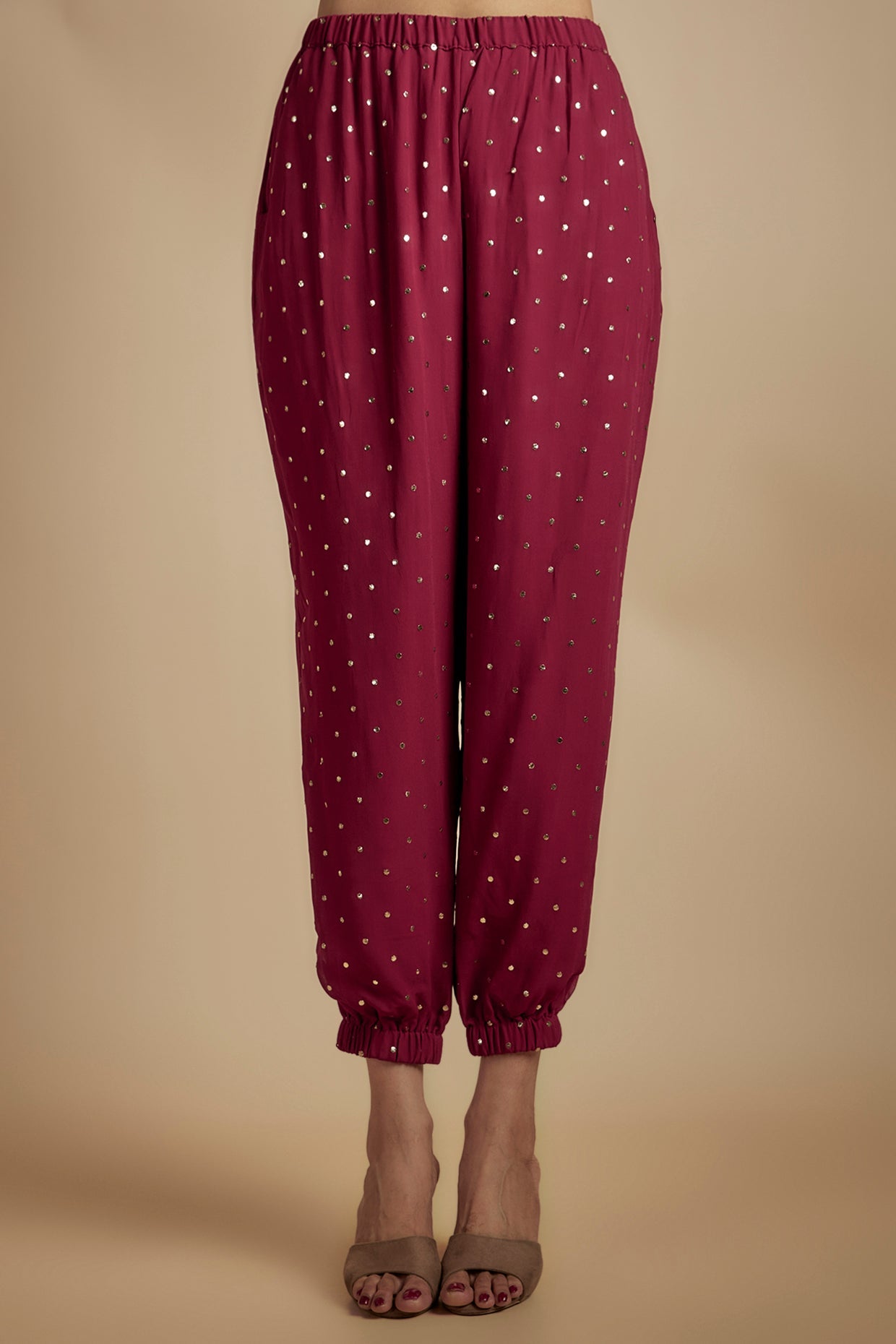 Maroon Embroidered High Low Kurta With Jogger Pant