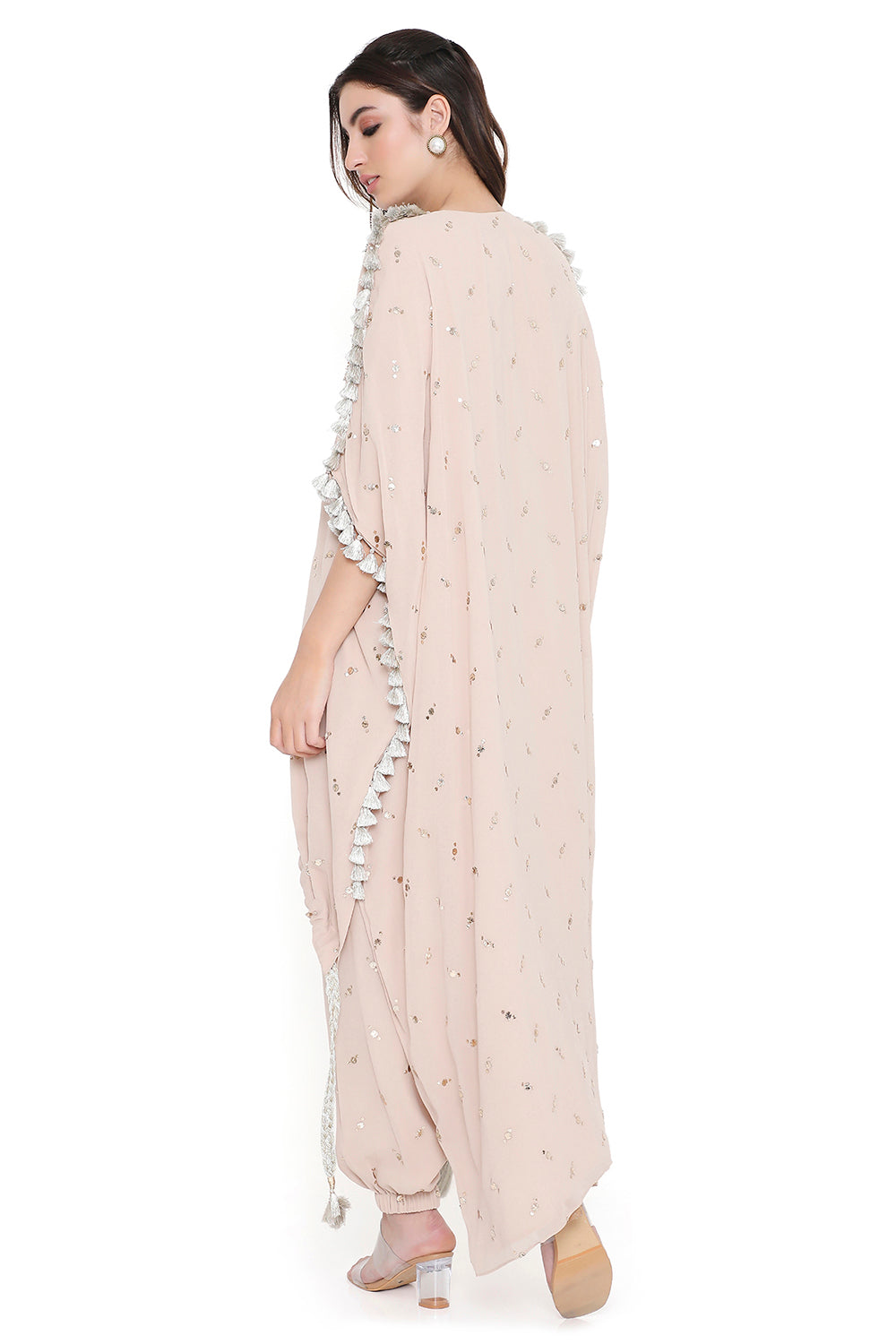 Stone Embroidered High Low Kaftan With Jogger Pant