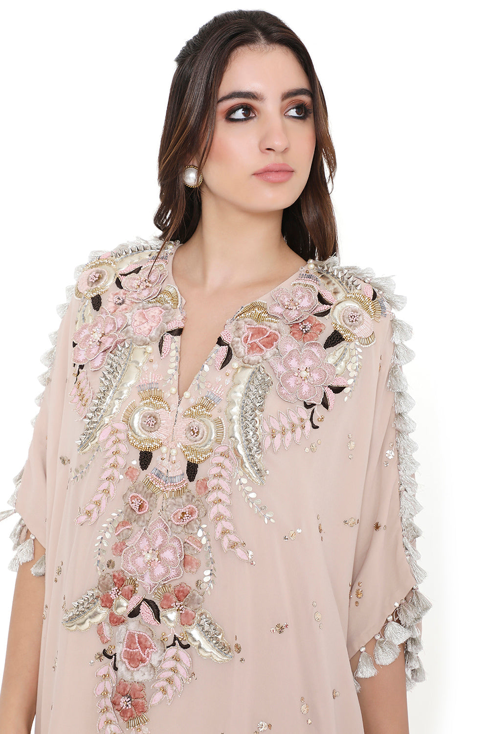 Stone Embroidered High Low Kaftan With Jogger Pant