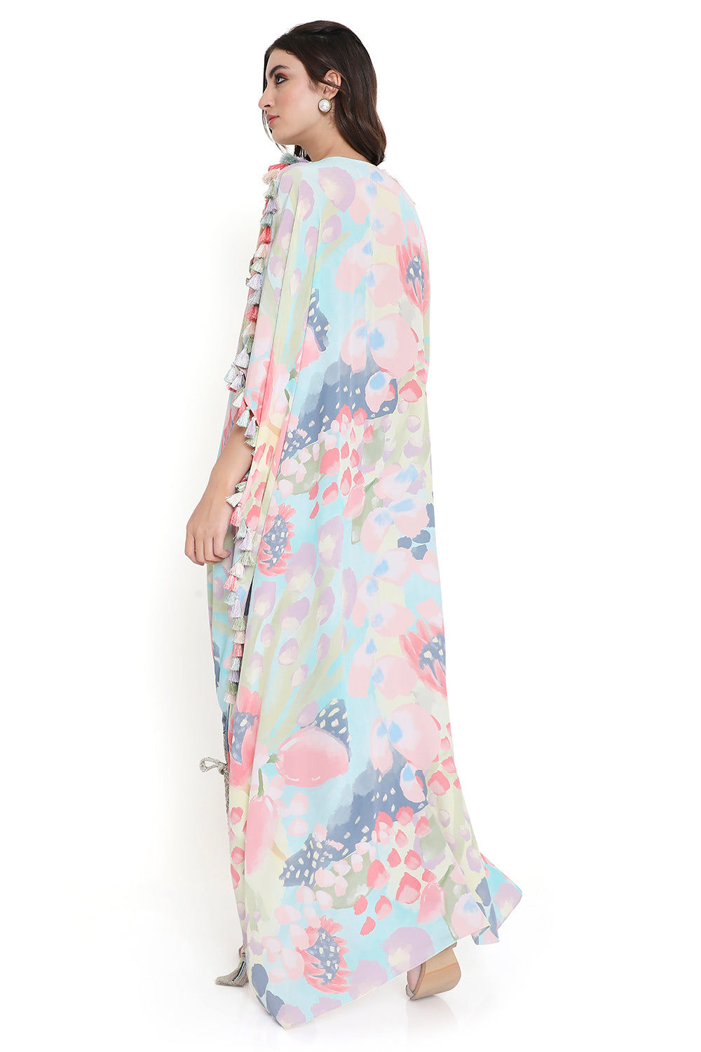 Euphoria Print High-Low Embroidered Kaftan With Jogger Pant