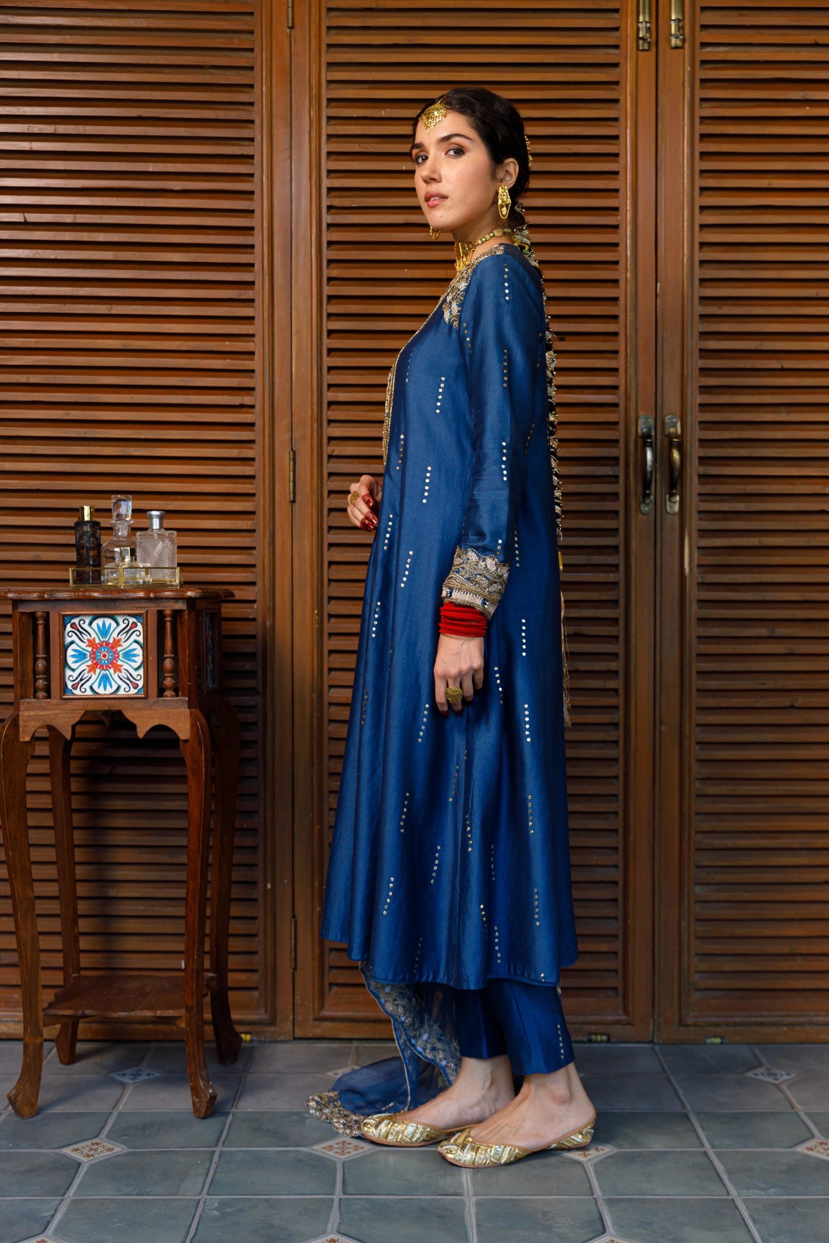 Ruksaan Navy Embroidred Yoke Kurta And Pant With Dupatta